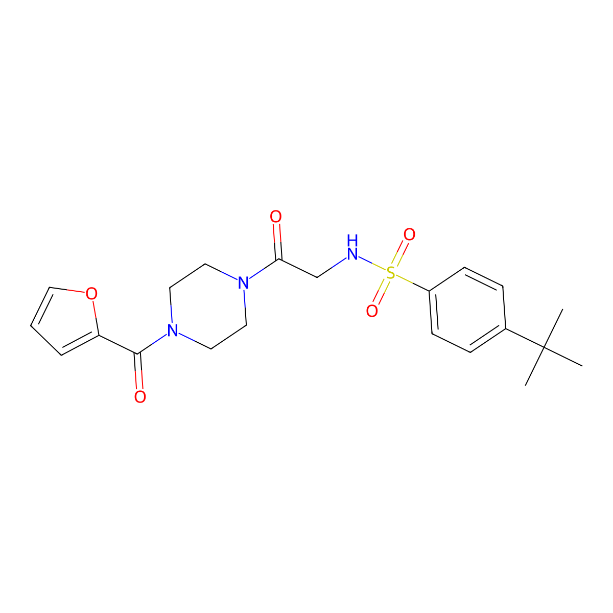 4-tert-butyl-N-[2-[4-(furan-2-carbonyl)piperazin-1-yl]-2-oxoethyl]benzenesulfonamide molecular structure, CAS 671201-17-5