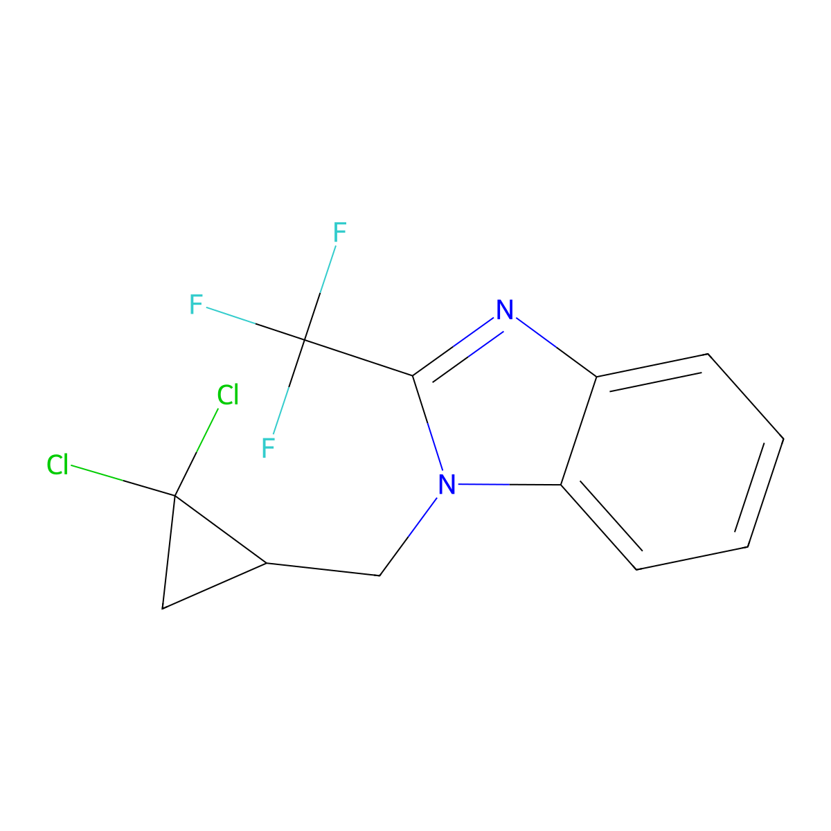 1-[(2,2-Dichlorocyclopropyl)methyl]-2-(trifluoromethyl)benzimidazole molecular structure, CAS 671203-88-6
