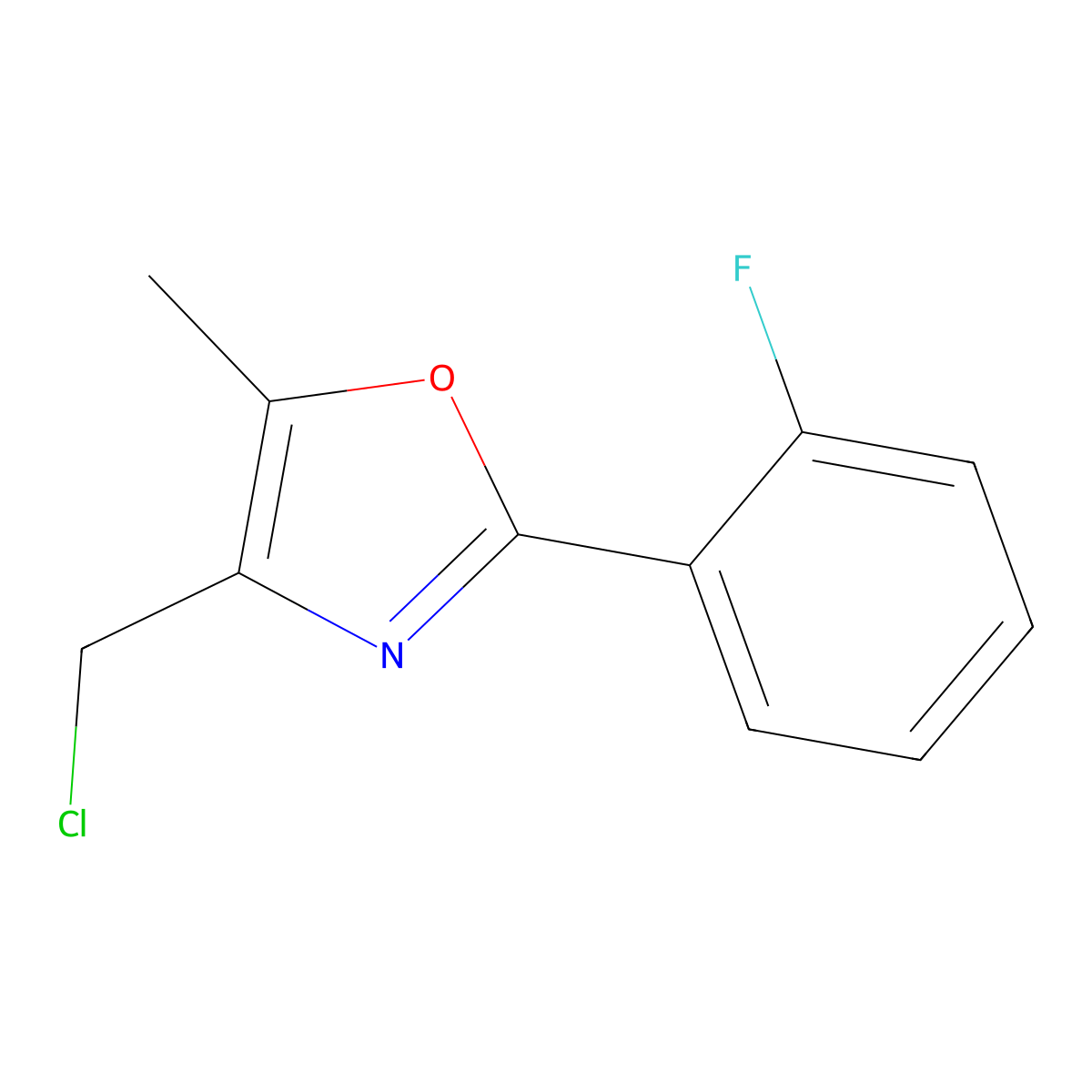 4-Chloromethyl-2-(2-fluoro-phenyl)-5-methyl-oxazole molecular structure, CAS 671215-76-2