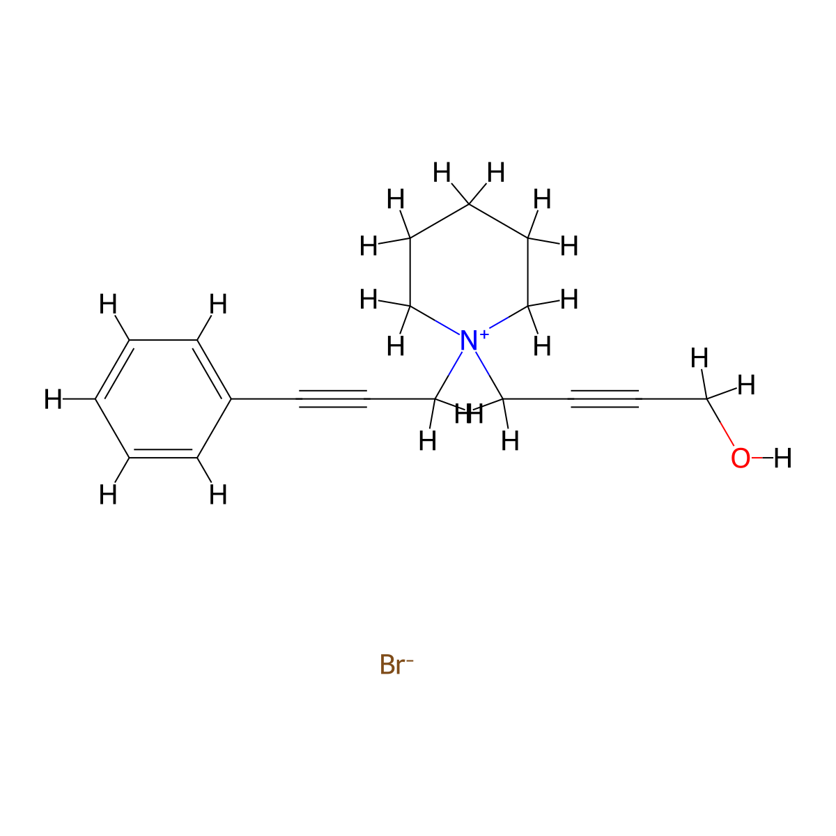 1-(4-Hydroxybut-2-yn-1-yl)-1-(3-phenylprop-2-yn-1-yl)piperidin-1-ium bromide molecular structure, CAS 671223-17-9