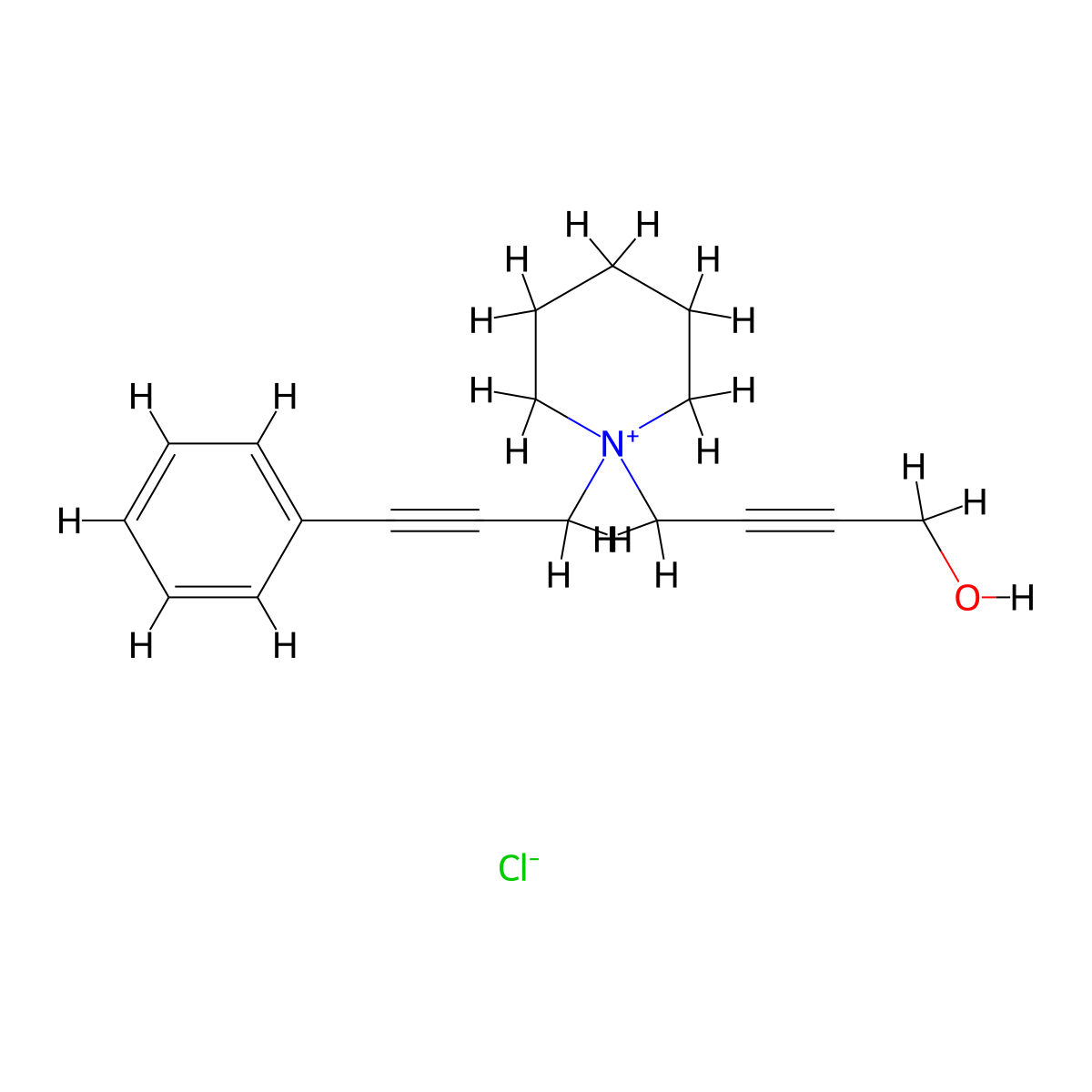 1-(4-Hydroxybut-2-yn-1-yl)-1-(3-phenylprop-2-yn-1-yl)piperidin-1-ium chloride molecular structure, CAS 671223-25-9