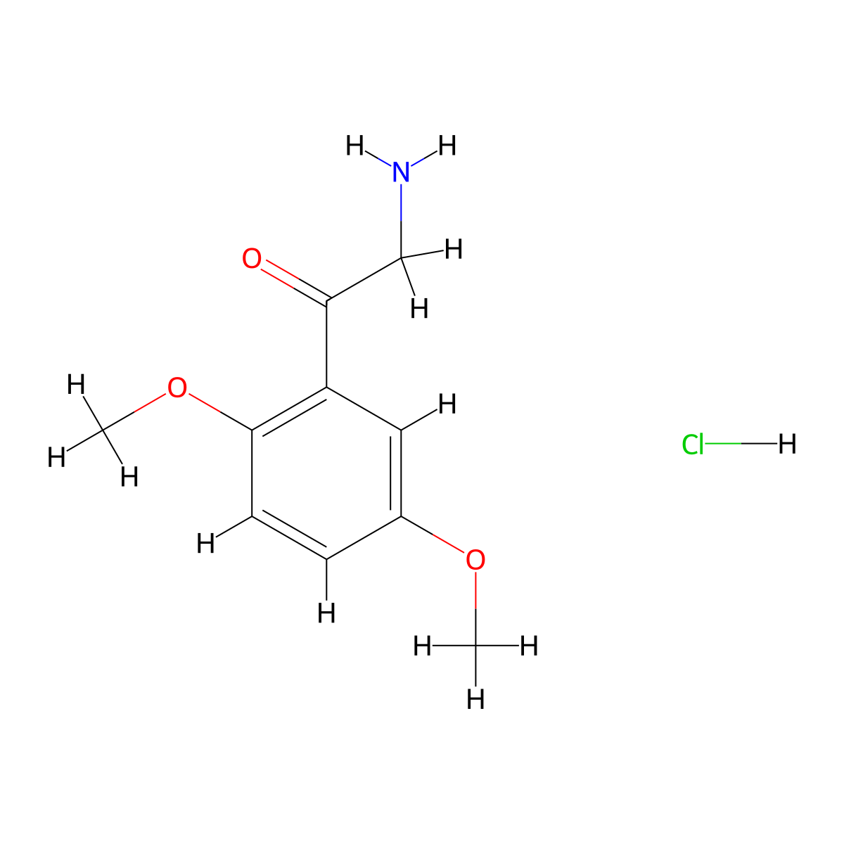 2-Amino-1-(2,5-dimethoxyphenyl)ethan-1-one--hydrogen chloride (1/1) molecular structure, CAS 671224-08-1
