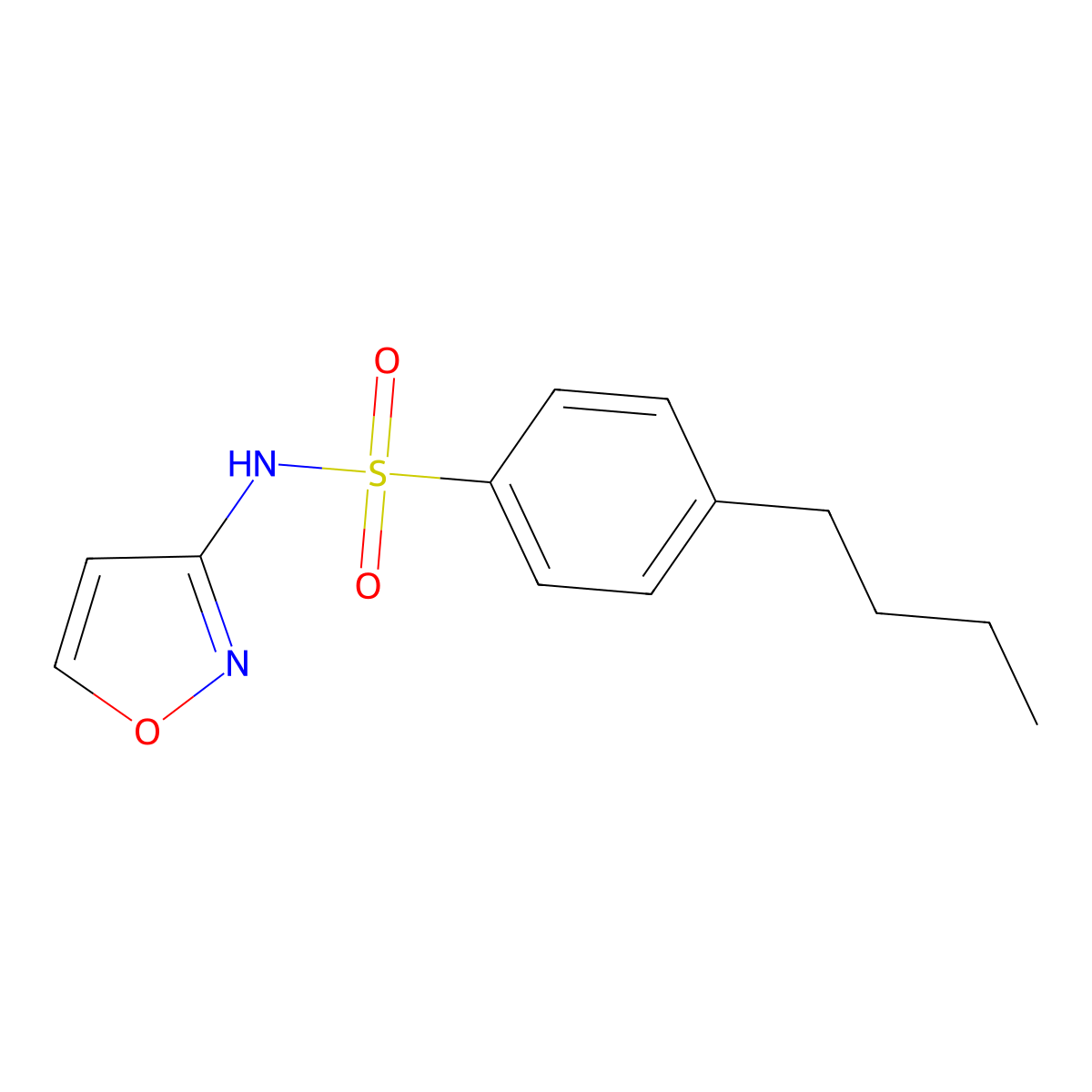 4-butyl-N-(1,2-oxazol-3-yl)benzenesulfonamide molecular structure, CAS 671249-38-0