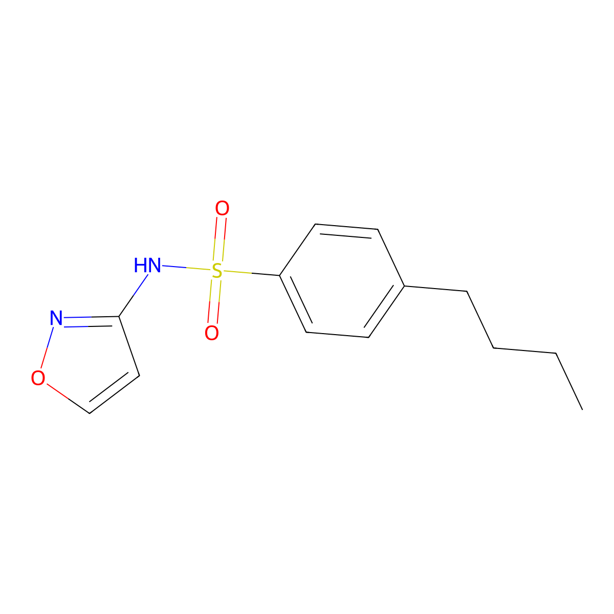 4-butyl-N-(1,2-oxazol-3-yl)benzenesulfonamide molecular structure, CAS 671249-38-0