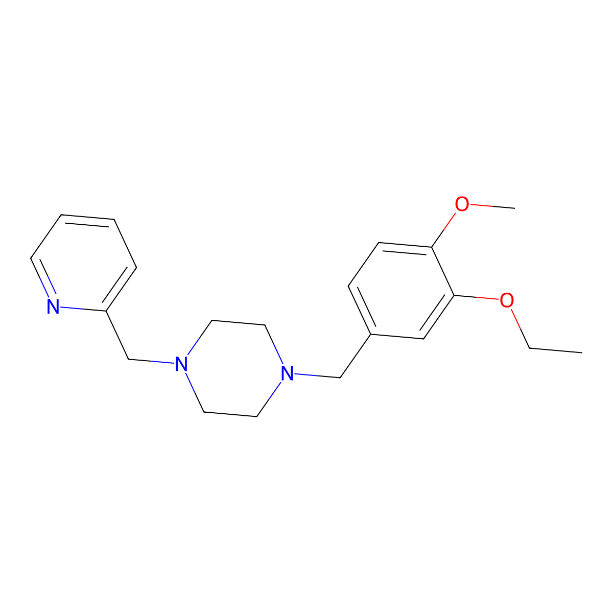 1-[(3-Ethoxy-4-methoxy-phenyl)methyl]-4-(pyridin-2-ylmethyl)-2,3,5,6-tetrahydropyrazine molecular structure, CAS 6713-26-4