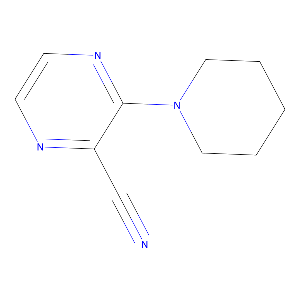 2-Pyrazinecarbonitrile, 3-(1-piperidinyl)- molecular structure, CAS 67130-87-4