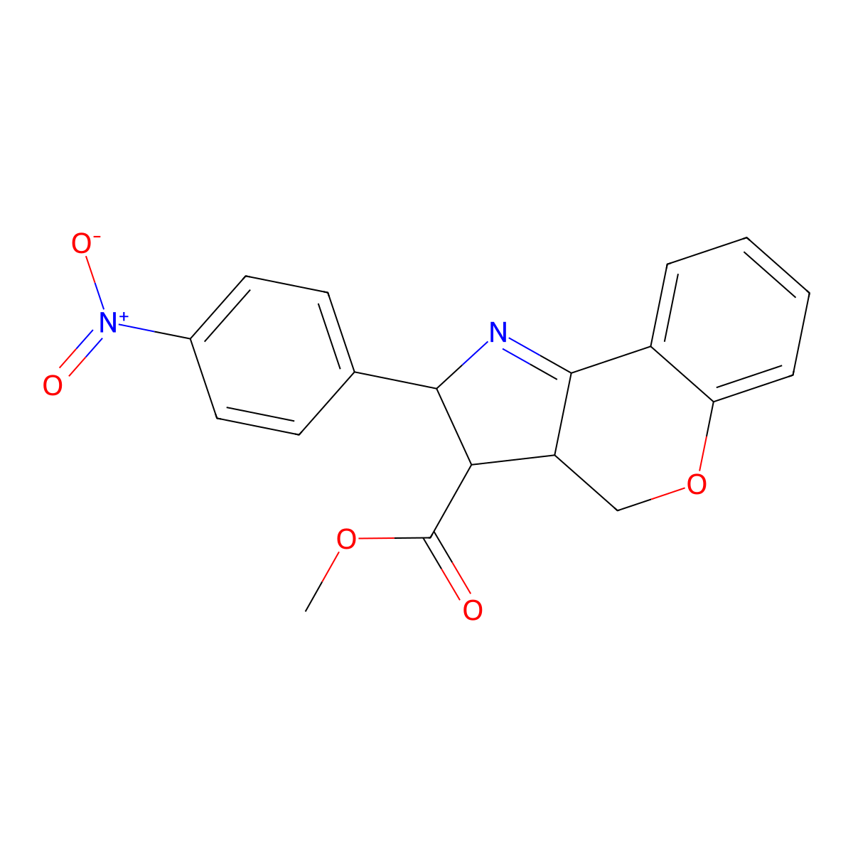 Methyl 2-(4-(hydroxy(oxido)amino)phenyl)-2,3,3a,4-tetrahydrochromeno(4,3-b)pyrrole-3-carboxylate molecular structure, CAS 67133-33-9