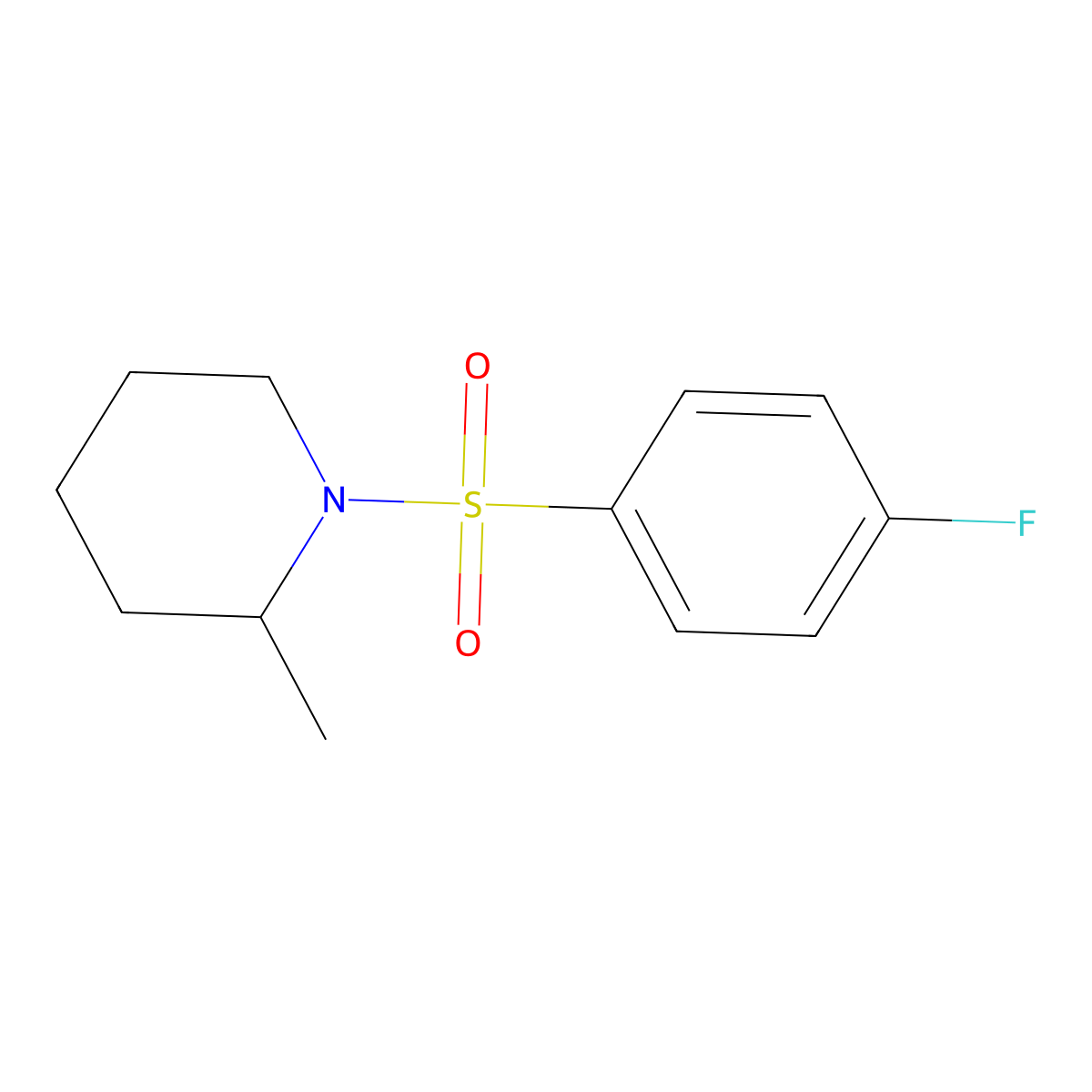 1-(4-Fluorophenyl)sulfonyl-2-methylpiperidine molecular structure, CAS 67157-35-1
