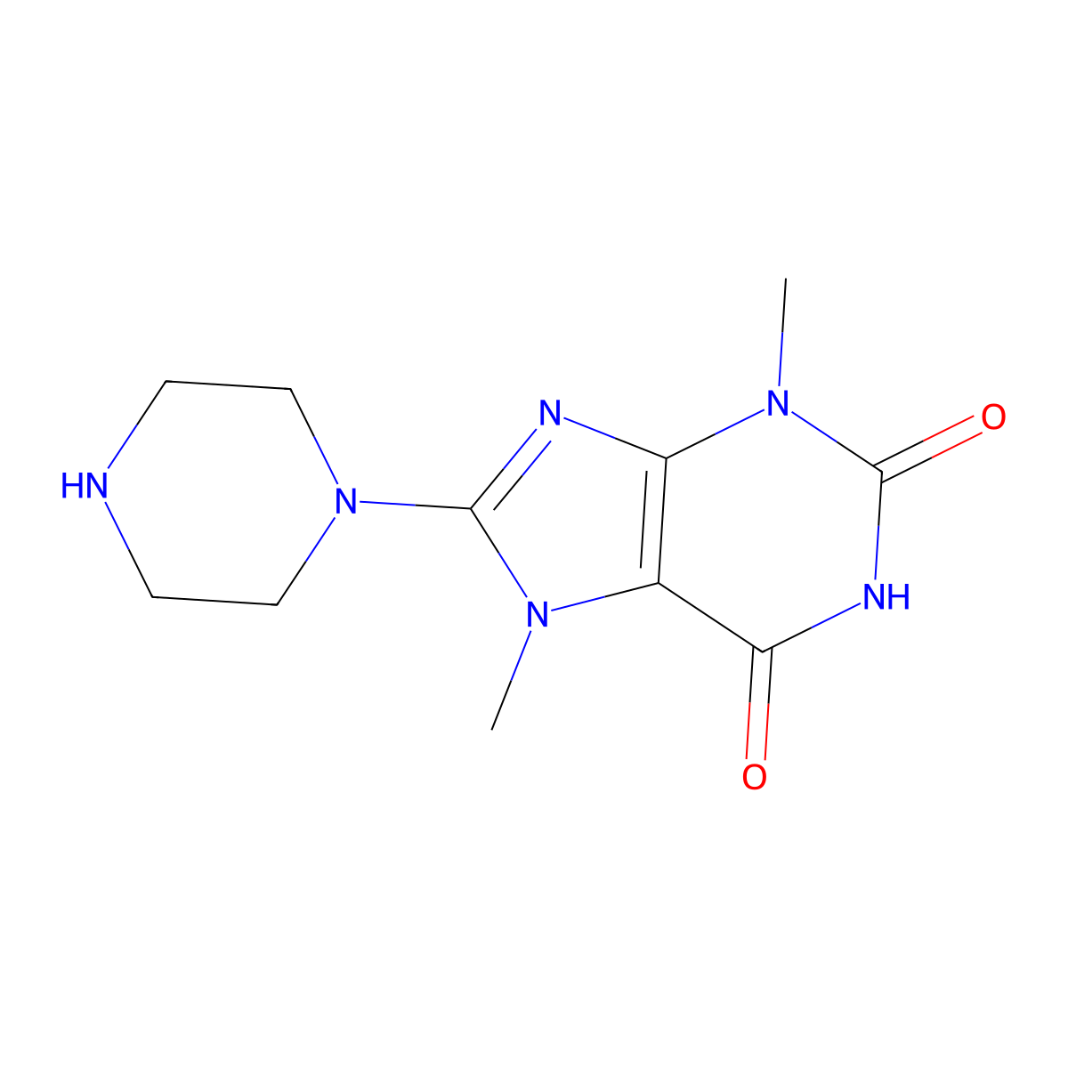 3,7-Dimethyl-8-piperazin-1-ylpurine-2,6-dione molecular structure, CAS 67162-64-5