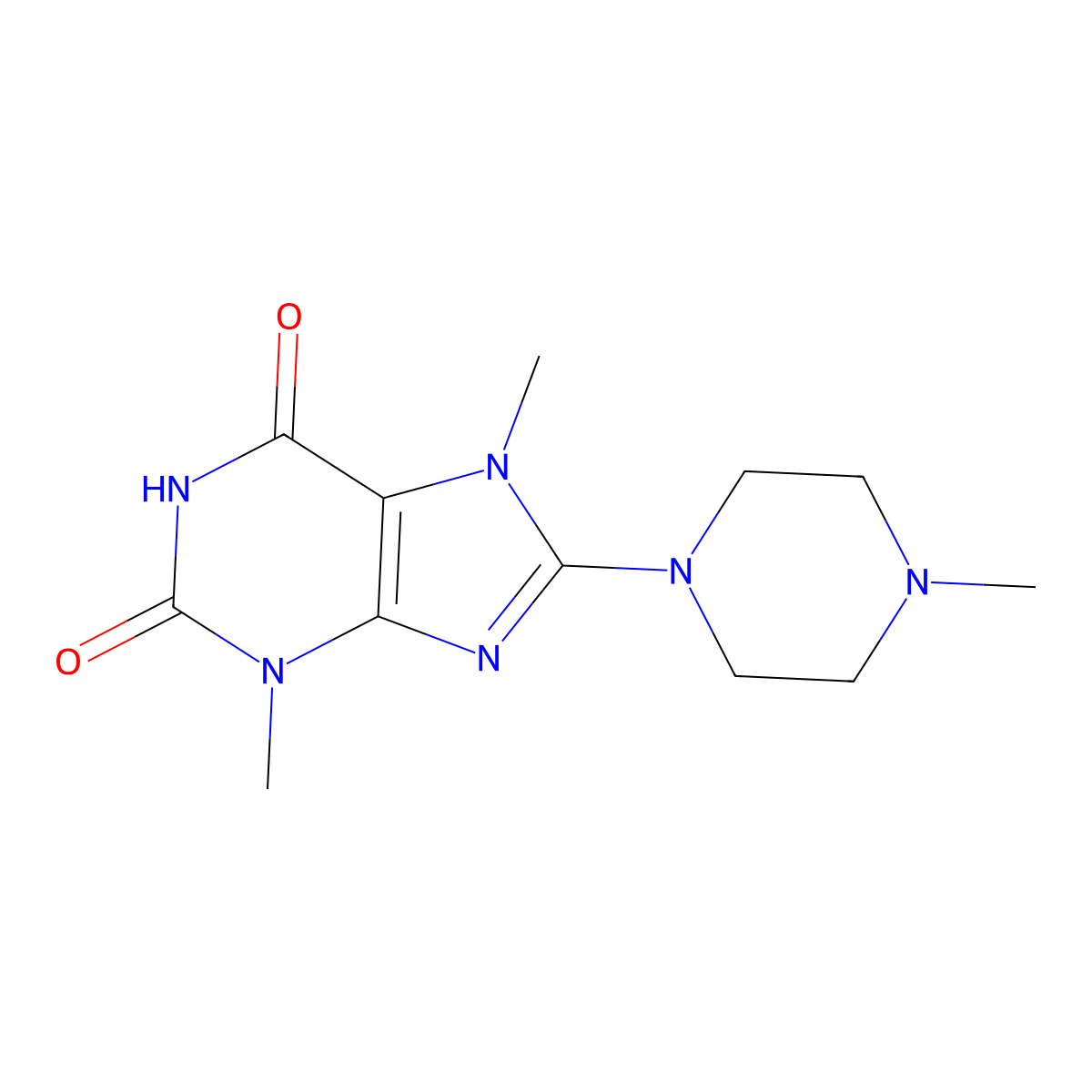 3,7-Dimethyl-8-(4-methylpiperazin-1-yl)purine-2,6-dione molecular structure, CAS 67162-66-7