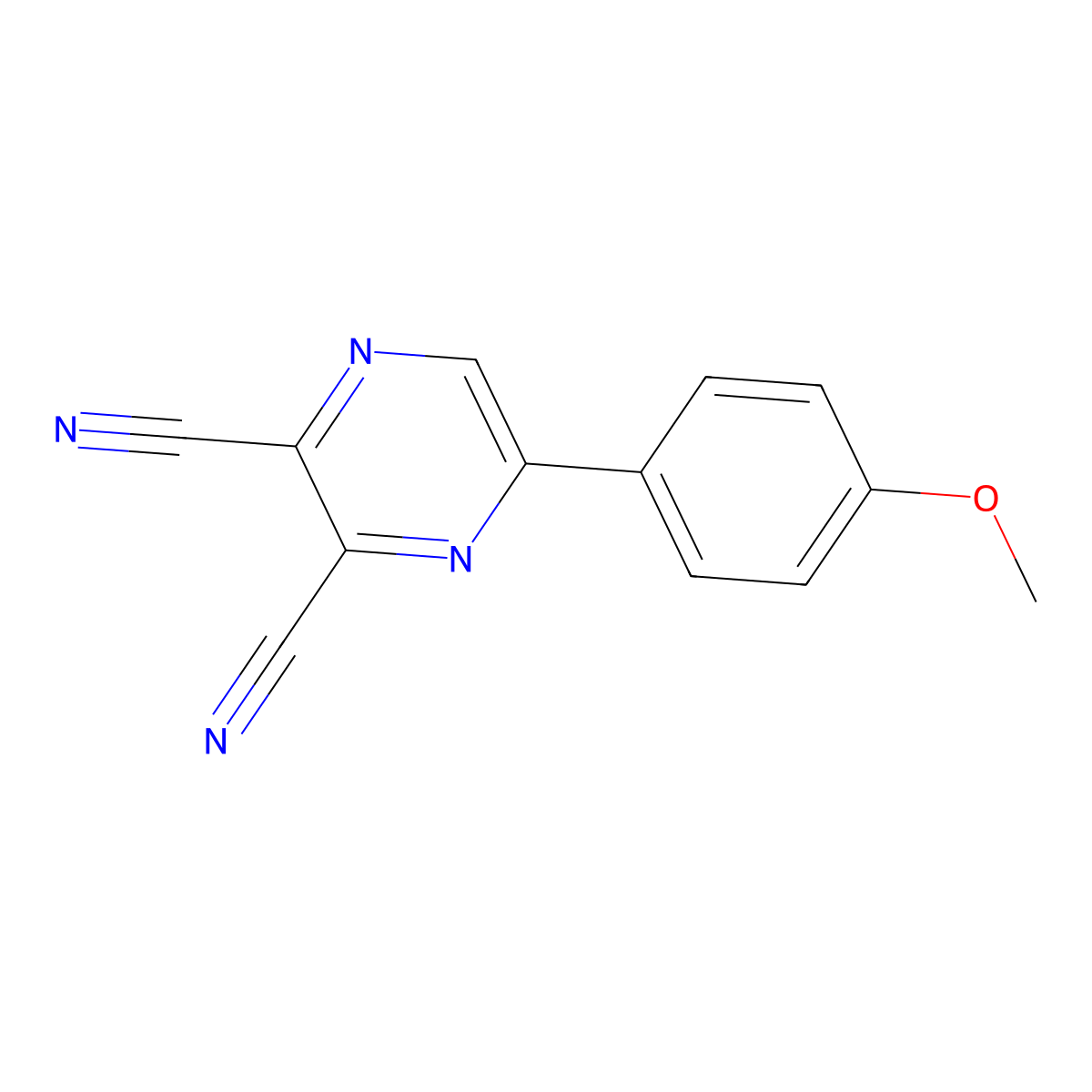 2,3-Pyrazinedicarbonitrile, 5-(4-methoxyphenyl)- molecular structure, CAS 67170-60-9