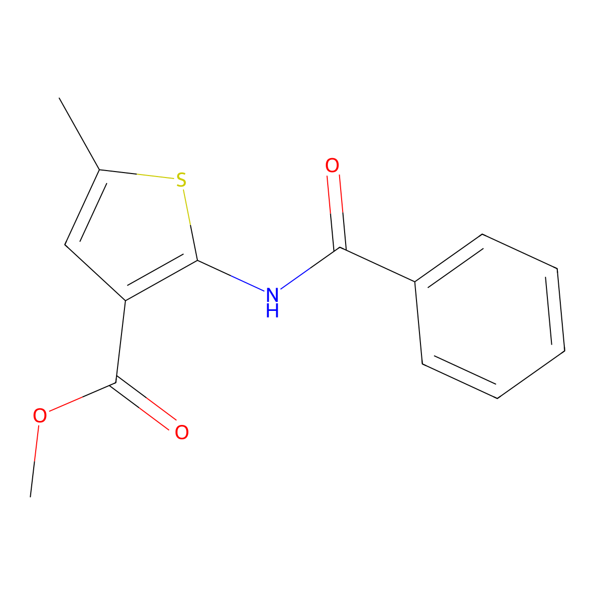 Methyl 5-methyl-2-(phenylcarbonylamino)thiophene-3-carboxylate molecular structure, CAS 67171-54-4