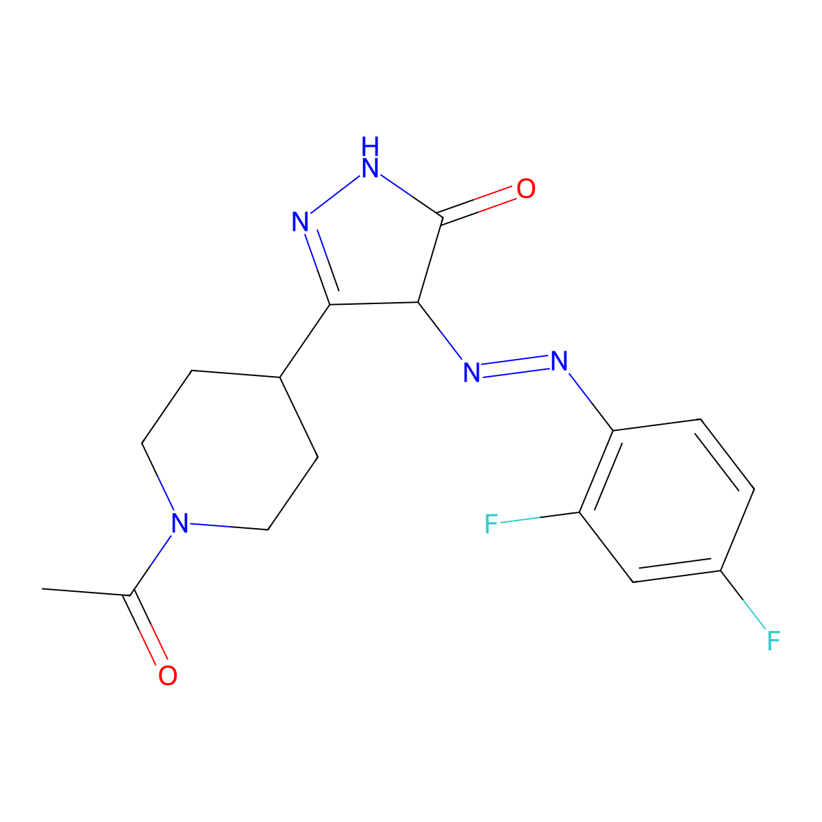 5-(1-Acetylpiperidin-4-yl)-4-((2,4-difluorophenyl)diazenyl)-2,4-dihydro-3H-pyrazol-3-one molecular structure, CAS 671754-33-9