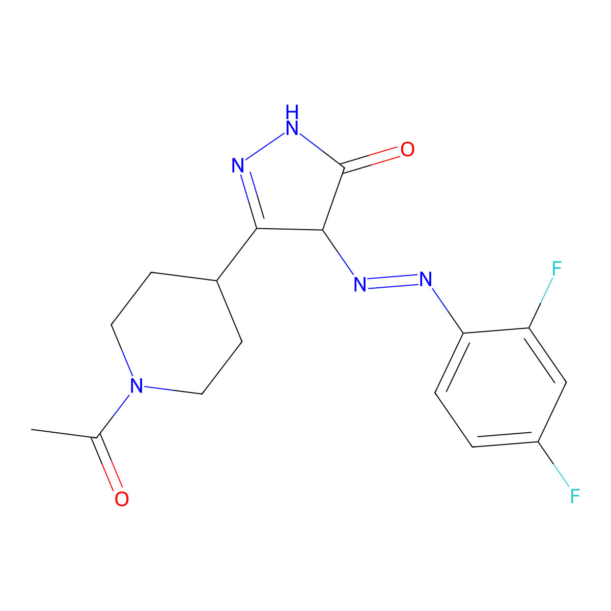5-(1-Acetylpiperidin-4-yl)-4-((2,4-difluorophenyl)diazenyl)-2,4-dihydro-3H-pyrazol-3-one molecular structure, CAS 671754-33-9