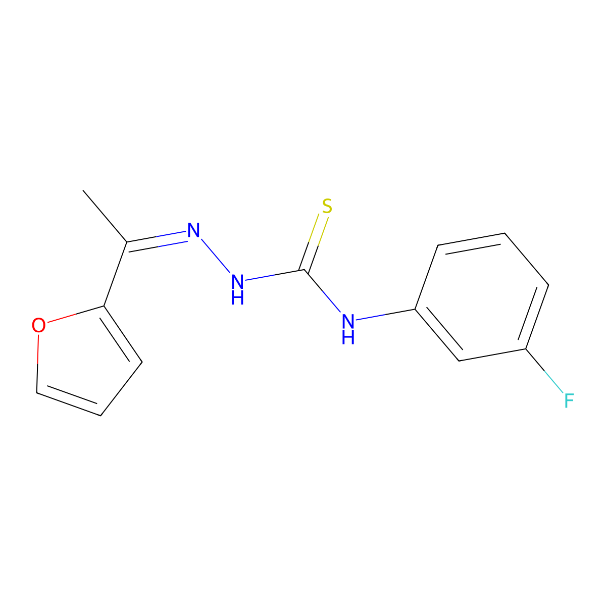 N-(3-Fluorophenyl)-2-[1-(2-furanyl)ethylidene]hydrazinecarbothioamide molecular structure, CAS 671754-69-1