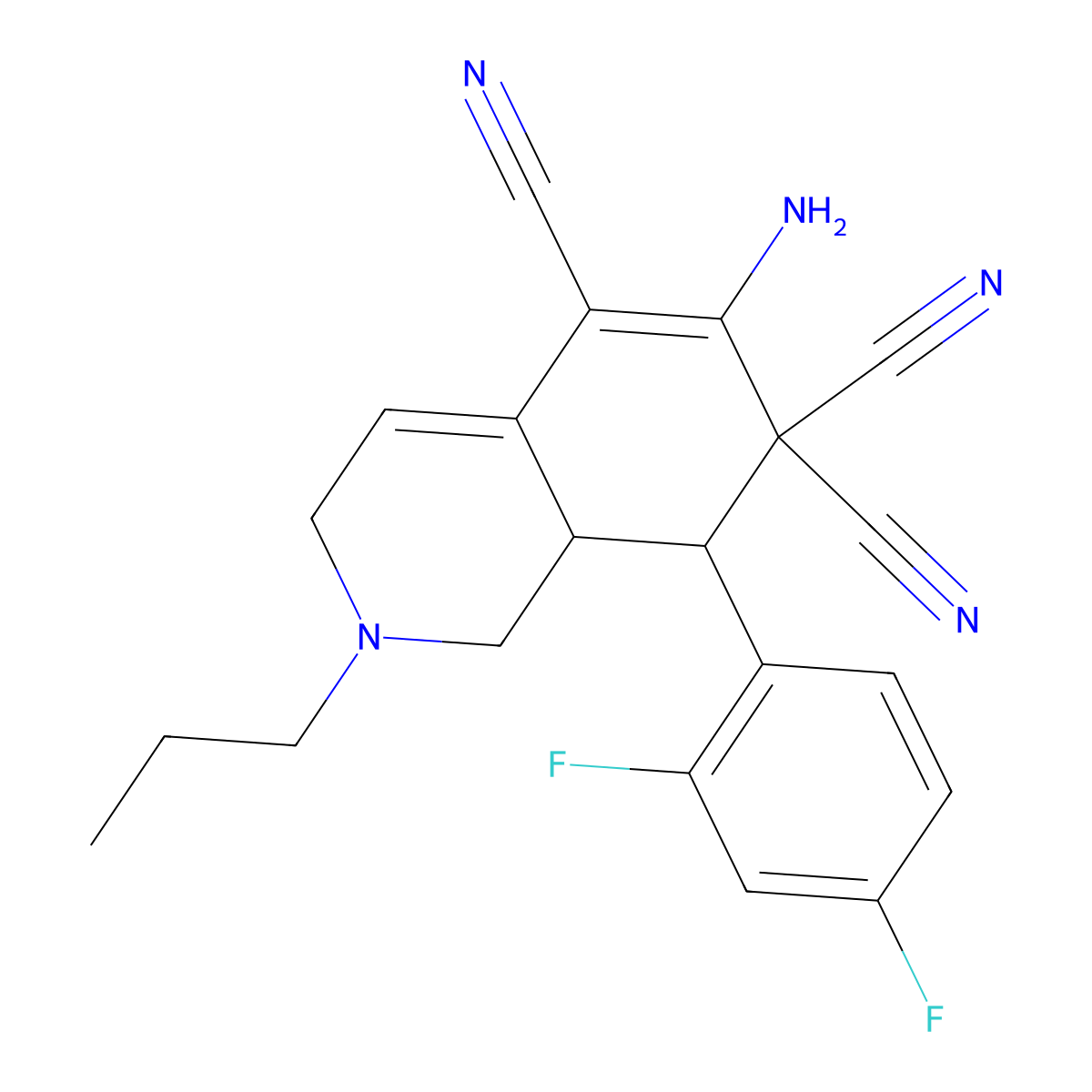 6-Amino-8-(2,4-difluorophenyl)-2-propyl-1,3,8,8a-tetrahydroisoquinoline-5,7,7-tricarbonitrile molecular structure, CAS 671757-68-9