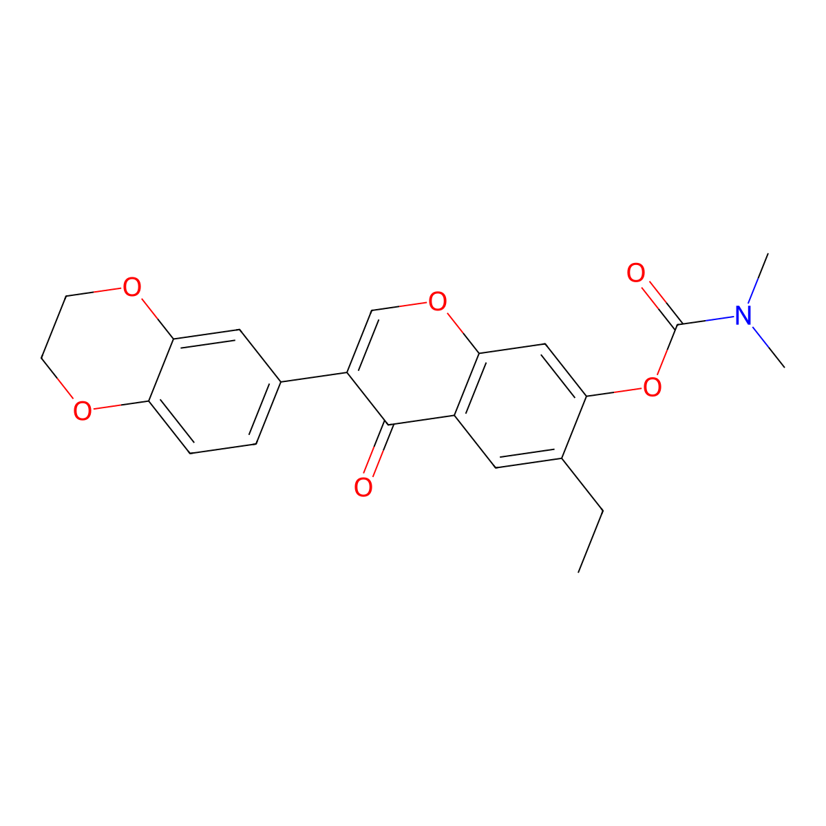 3-(2,3-dihydrobenzo[b][1,4]dioxin-6-yl)-6-ethyl-4-oxo-4H-chromen-7-yl dimethylcarbamate molecular structure, CAS 671761-82-3