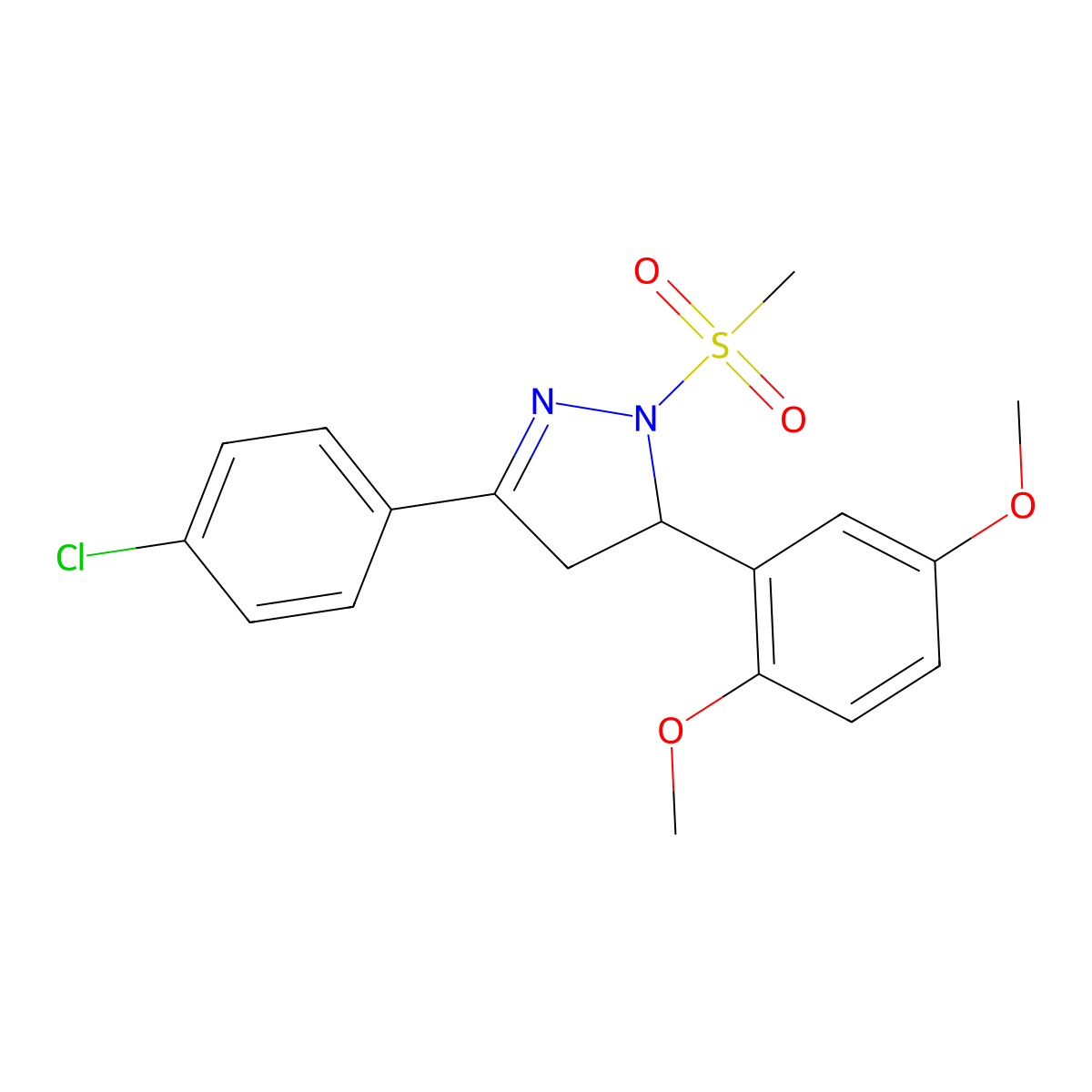 3-(4-chlorophenyl)-5-(2,5-dimethoxyphenyl)-1-(methylsulfonyl)-4,5-dihydro-1H-pyrazole molecular structure, CAS 671762-55-3