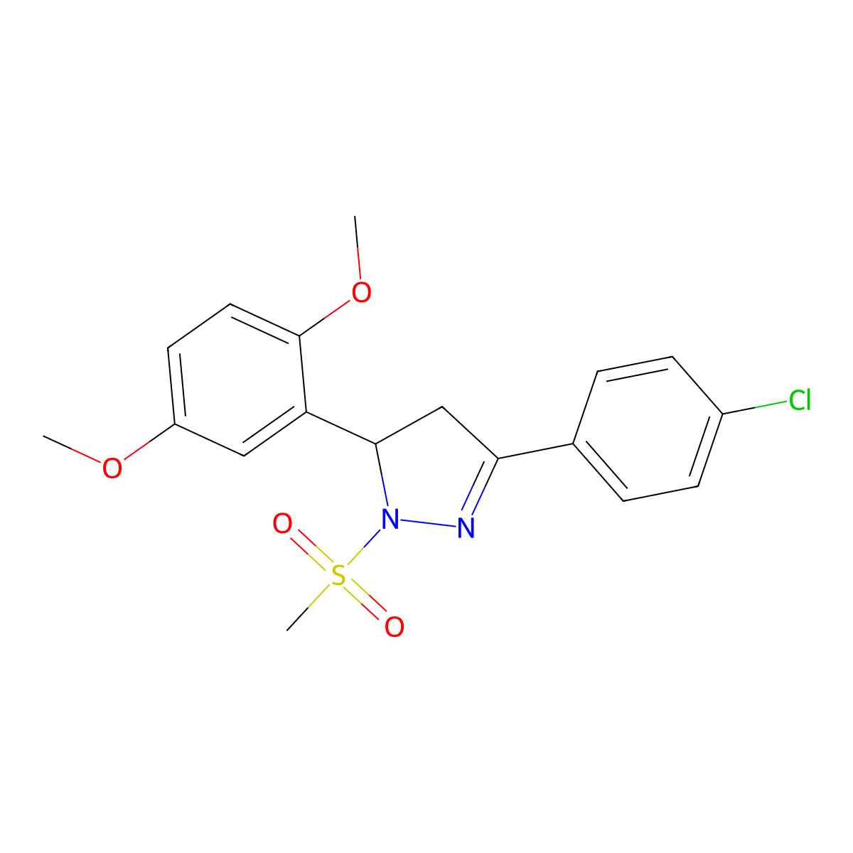3-(4-chlorophenyl)-5-(2,5-dimethoxyphenyl)-1-(methylsulfonyl)-4,5-dihydro-1H-pyrazole molecular structure, CAS 671762-55-3