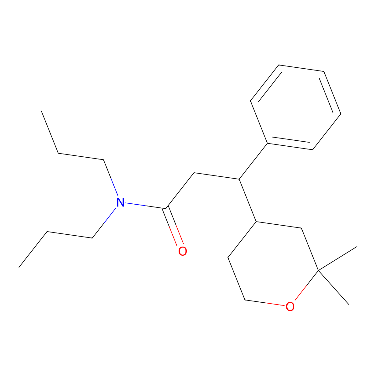 3-(2,2-dimethyloxan-4-yl)-3-phenyl-N,N-dipropylpropanamide molecular structure, CAS 671763-71-6