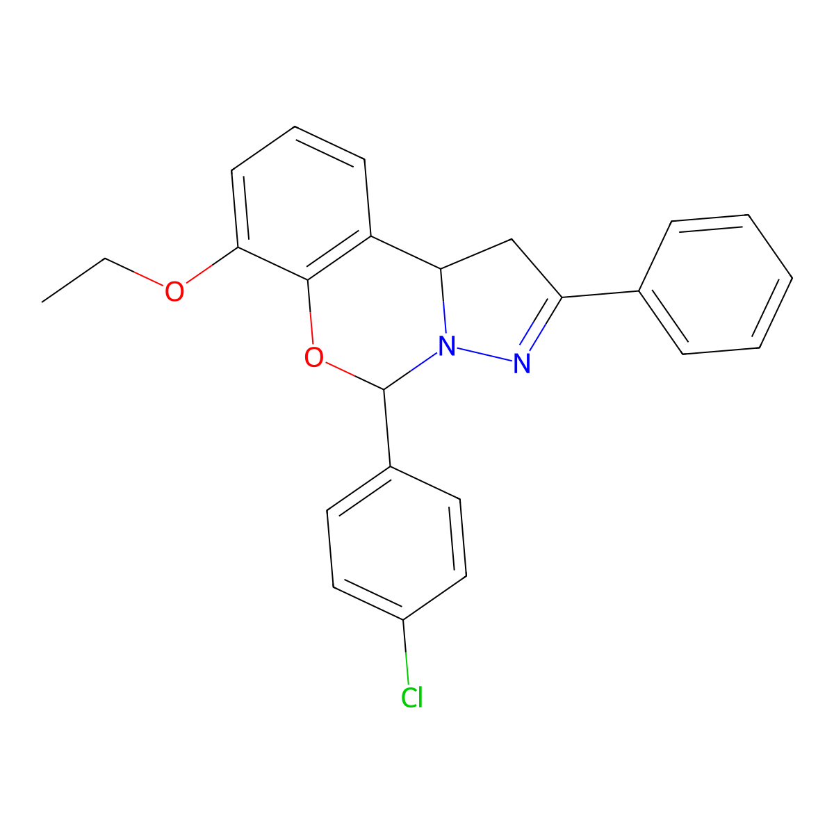 5-(4-Chlorophenyl)-7-ethoxy-2-phenyl-1,10b-dihydropyrazolo[1,5-c][1,3]benzoxazine molecular structure, CAS 671764-65-1