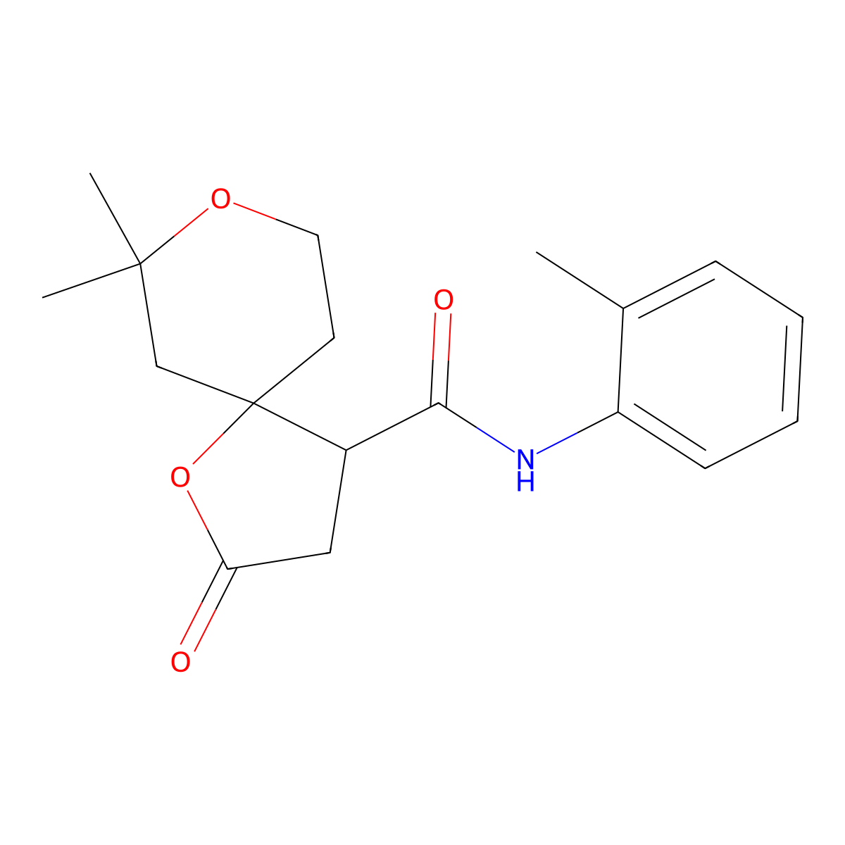 7,7-Dimethyl-N-(2-methylphenyl)-2-oxo-1,8-dioxaspiro[4.5]decane-4-carboxamide molecular structure, CAS 671765-71-2