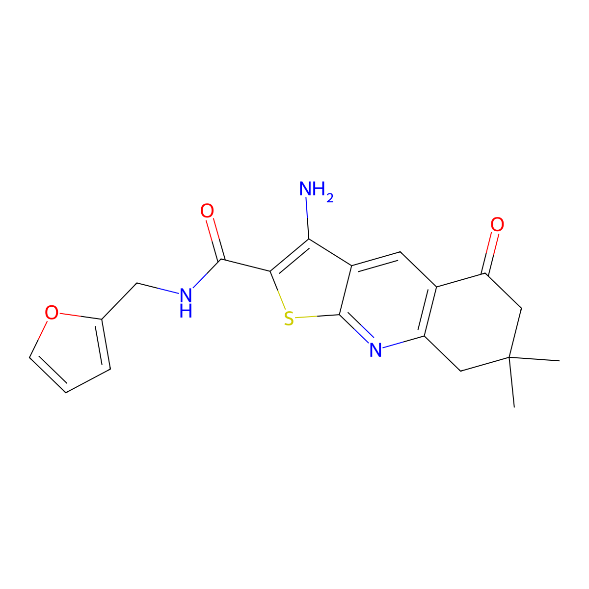 3-amino-N-(furan-2-ylmethyl)-7,7-dimethyl-5-oxo-5,6,7,8-tetrahydrothieno[2,3-b]quinoline-2-carboxamide molecular structure, CAS 671765-74-5