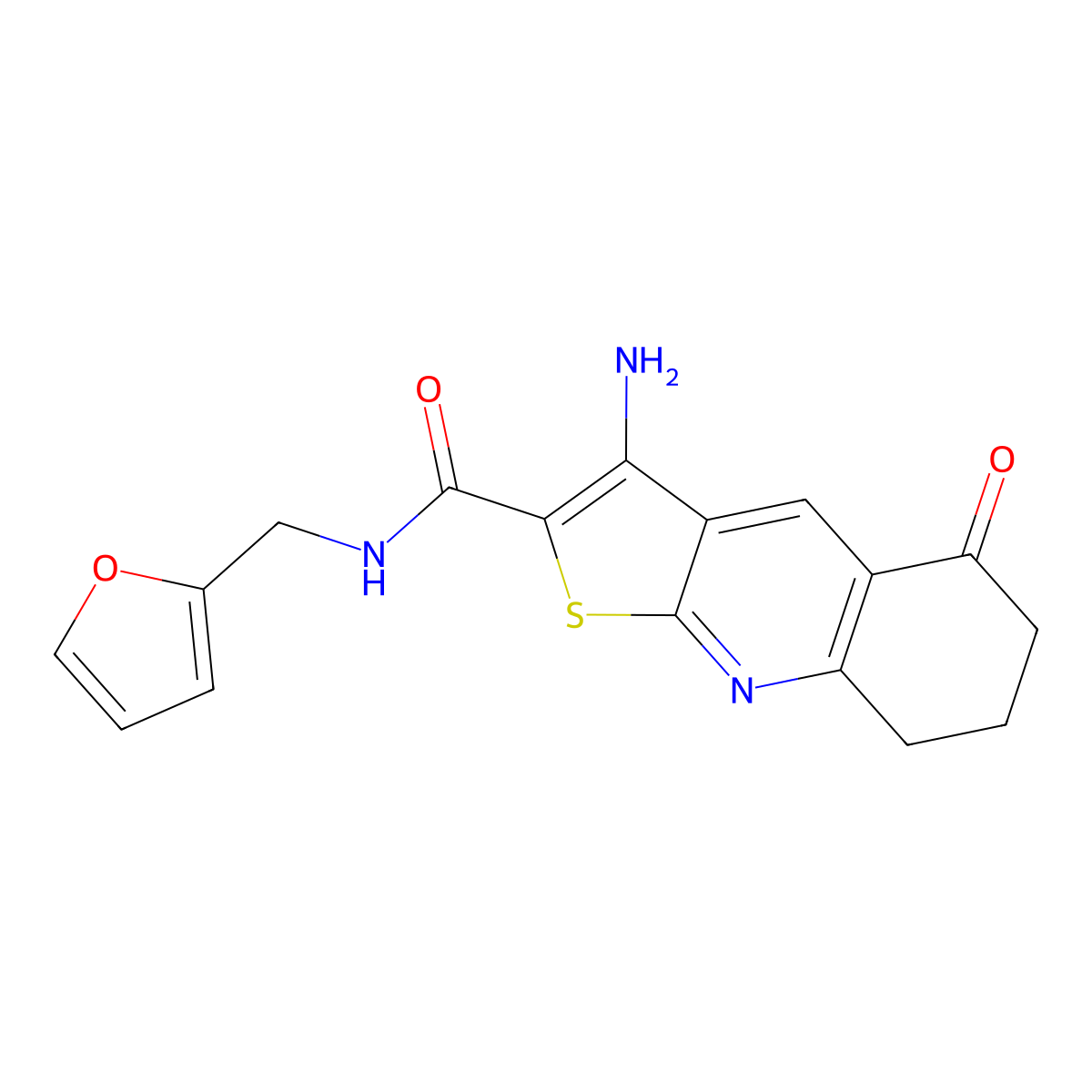 3-amino-N-(furan-2-ylmethyl)-5-oxo-7,8-dihydro-6H-thieno[2,3-b]quinoline-2-carboxamide molecular structure, CAS 671766-78-2