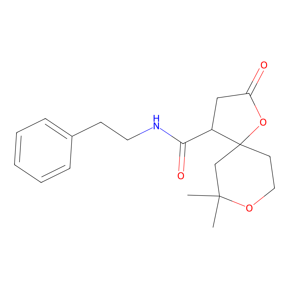 7,7-dimethyl-2-oxo-N-(2-phenylethyl)-1,8-dioxaspiro[4.5]decane-4-carboxamide molecular structure, CAS 671767-39-8