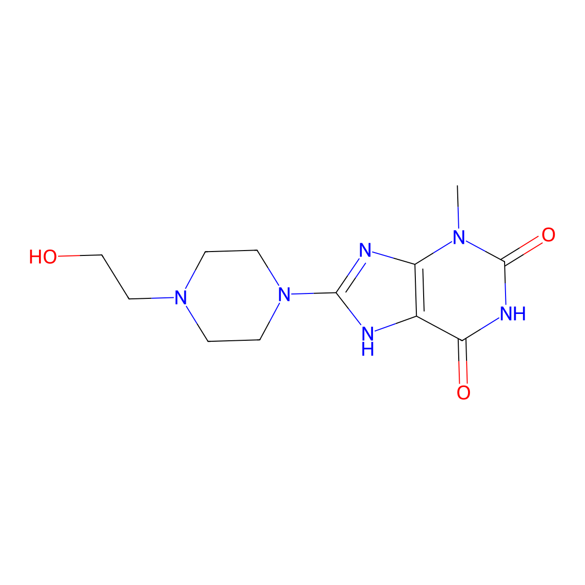 8-(4-(2-hydroxyethyl)piperazin-1-yl)-3-methyl-1H-purine-2,6(3H,7H)-dione molecular structure, CAS 671767-88-7