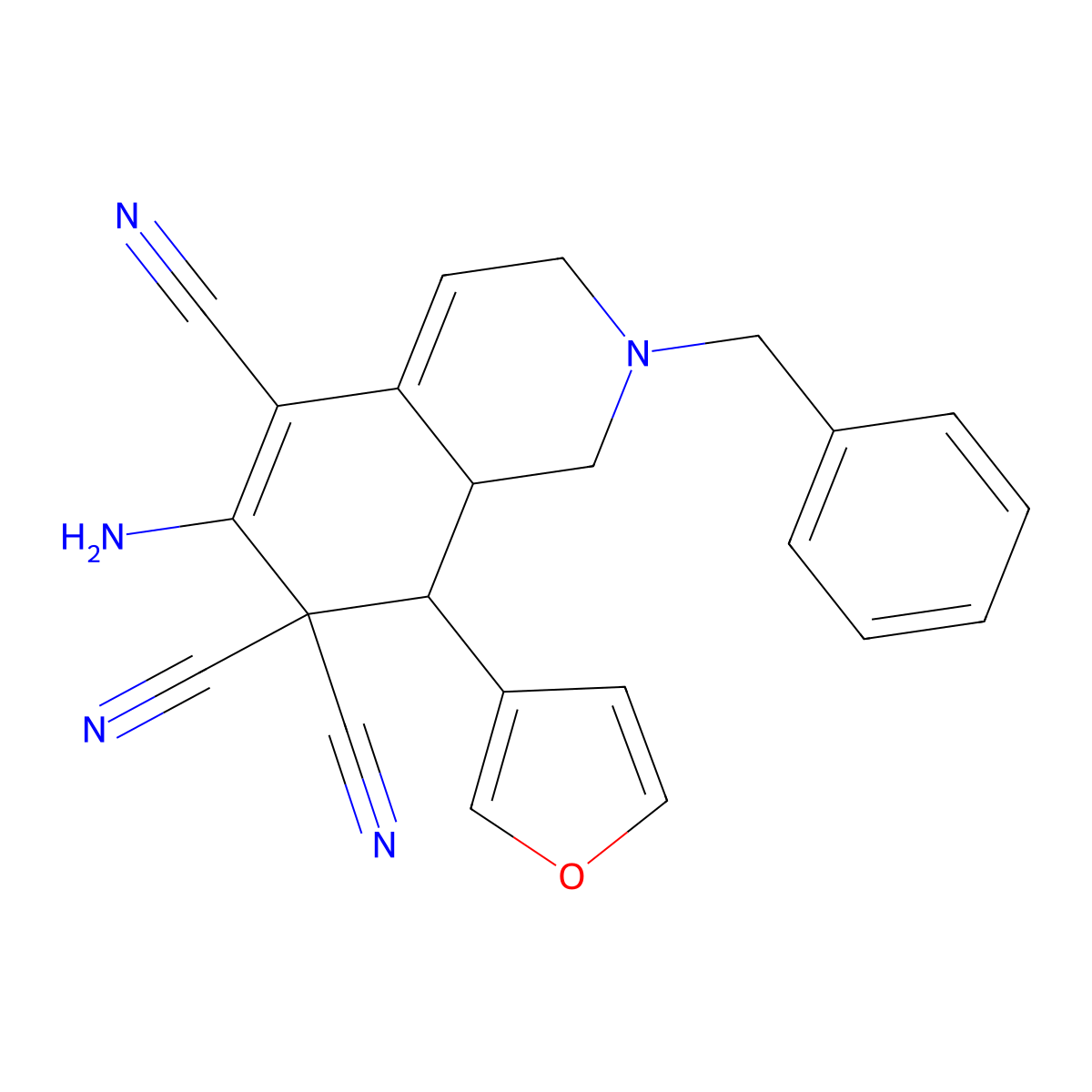 6-Amino-2-benzyl-8-(furan-3-yl)-1,3,8,8a-tetrahydroisoquinoline-5,7,7-tricarbonitrile molecular structure, CAS 671768-89-1
