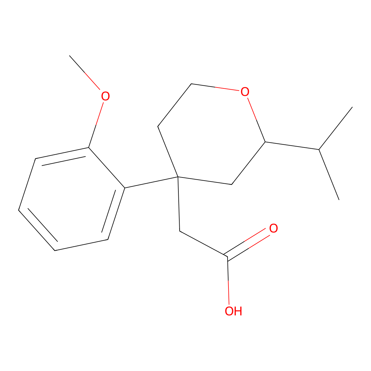 2-[4-(2-Methoxyphenyl)-2-propan-2-yloxan-4-yl]acetic acid molecular structure, CAS 671769-30-5