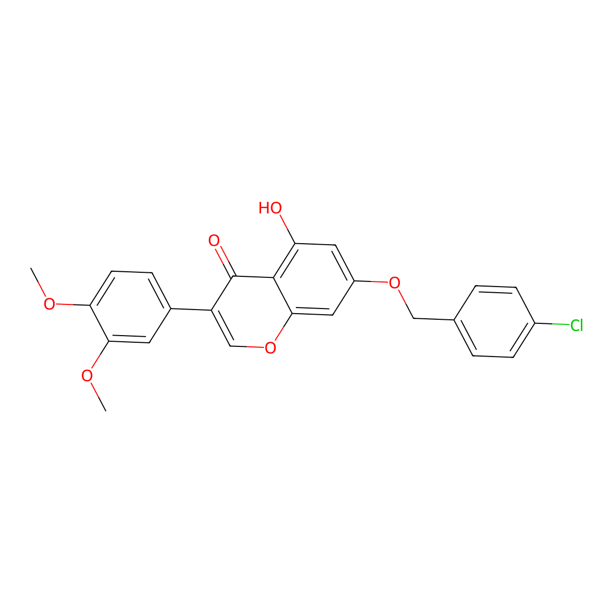 7-((4-chlorobenzyl)oxy)-3-(3,4-dimethoxyphenyl)-5-hydroxy-4H-chromen-4-one molecular structure, CAS 671769-62-3