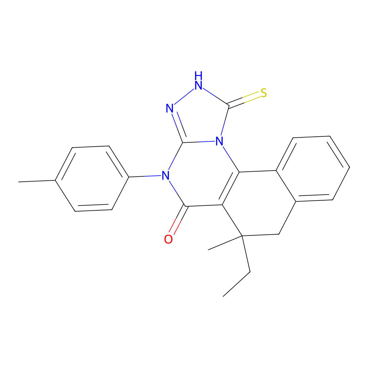 6-ethyl-1-mercapto-6-methyl-4-(p-tolyl)-6,7-dihydrobenzo[h][1,2,4]triazolo[4,3-a]quinazolin-5(4H)-one molecular structure, CAS 671770-40-4