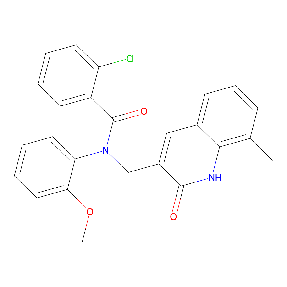2-chloro-N-(2-methoxyphenyl)-N-[(8-methyl-2-oxo-1H-quinolin-3-yl)methyl]benzamide molecular structure, CAS 671770-89-1