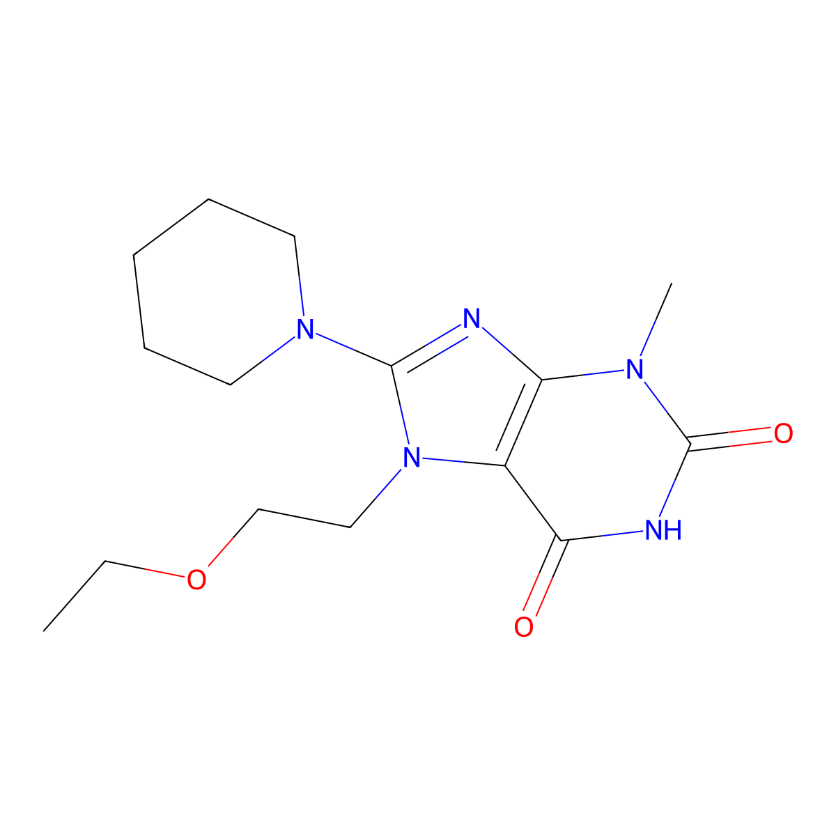 7-(2-ethoxyethyl)-3-methyl-8-(piperidin-1-yl)-1H-purine-2,6(3H,7H)-dione molecular structure, CAS 671773-69-6