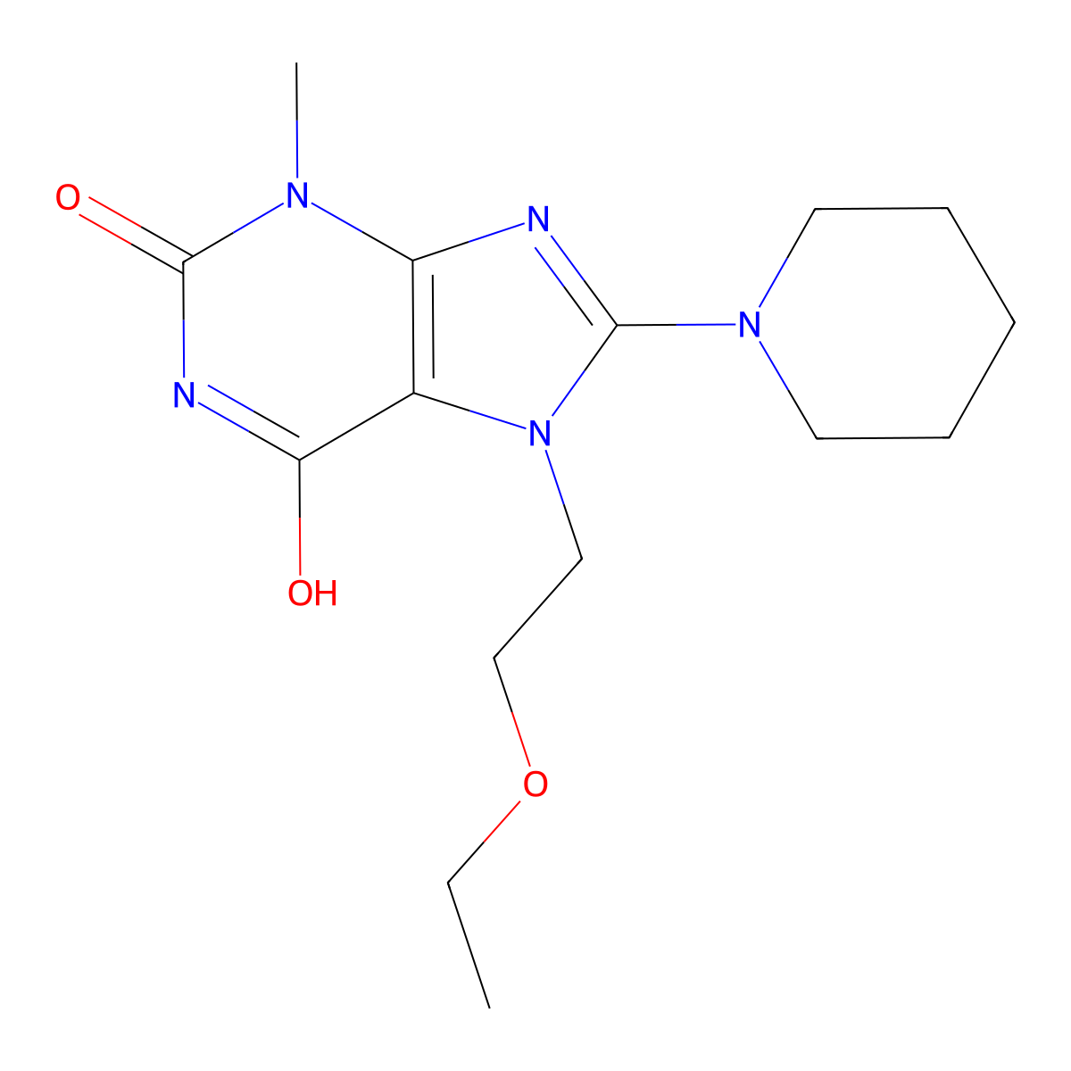 7-(2-ethoxyethyl)-3-methyl-8-(piperidin-1-yl)-1H-purine-2,6(3H,7H)-dione molecular structure, CAS 671773-69-6