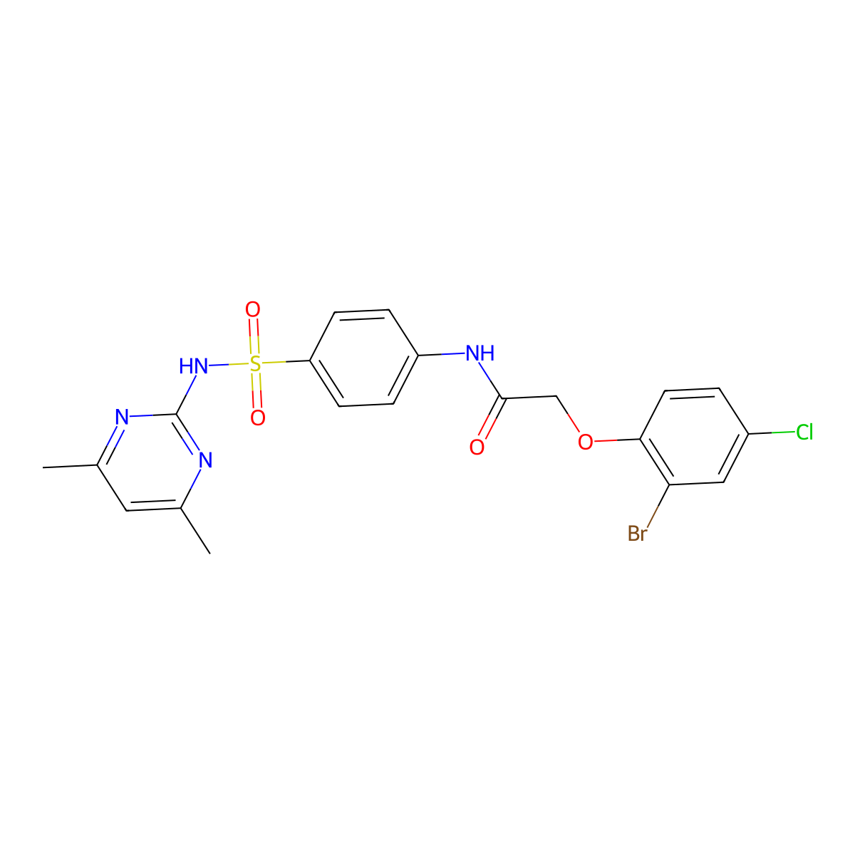 2-(2-bromo-4-chlorophenoxy)-N-[4-[(4,6-dimethylpyrimidin-2-yl)sulfamoyl]phenyl]acetamide molecular structure, CAS 671793-57-0