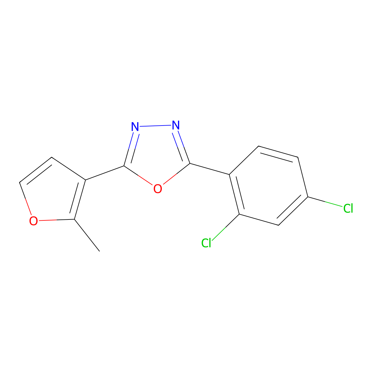 2-(2,4-Dichlorophenyl)-5-(2-methyl-3-furyl)-1,3,4-oxadiazole molecular structure, CAS 671793-63-8