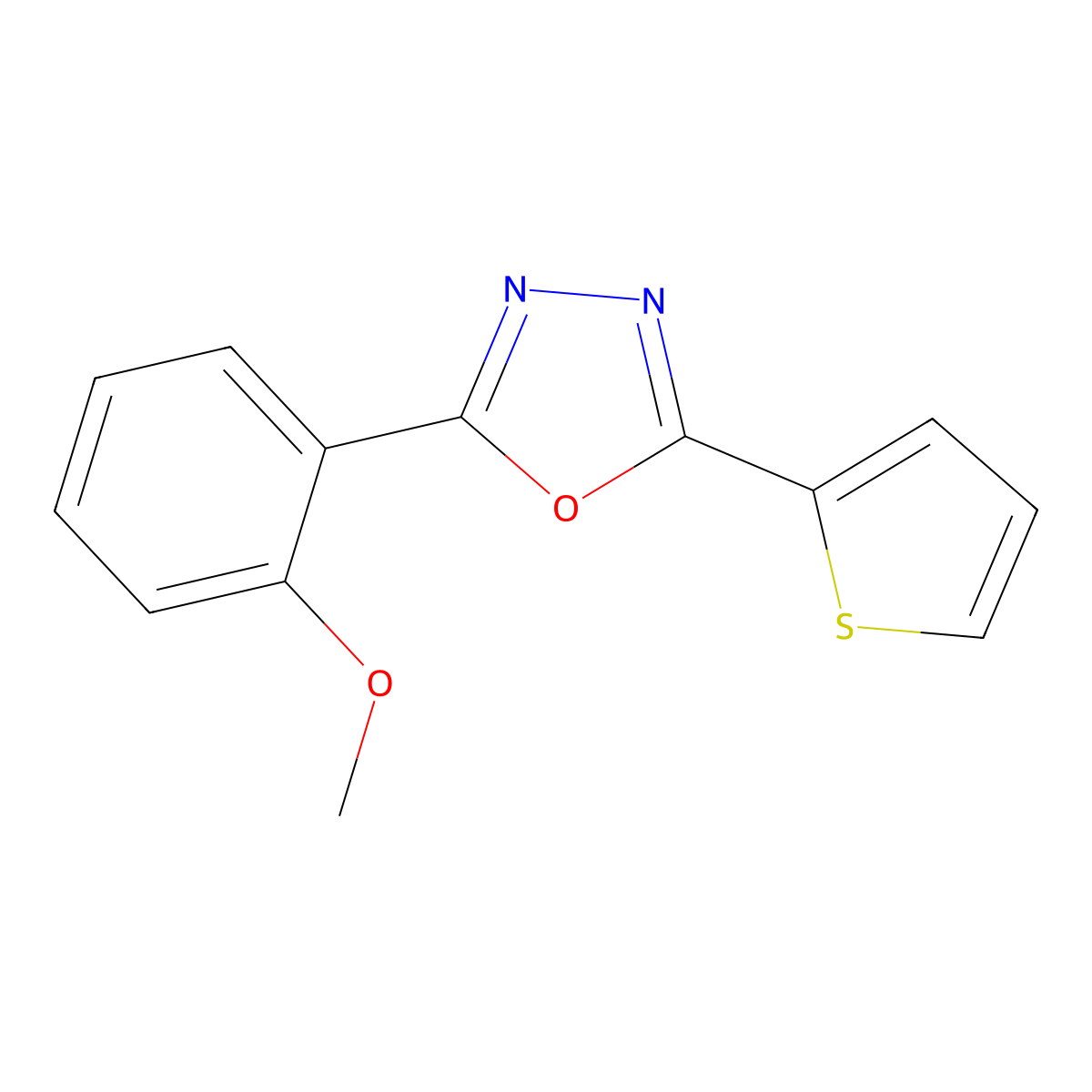 2-(2-Methoxyphenyl)-5-(2-thienyl)-1,3,4-oxadiazole molecular structure, CAS 671793-69-4