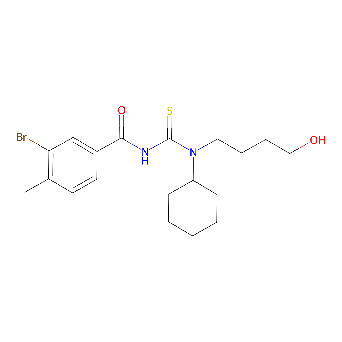 3-bromo-N-[cyclohexyl(4-hydroxybutyl)carbamothioyl]-4-methylbenzamide molecular structure, CAS 671793-90-1