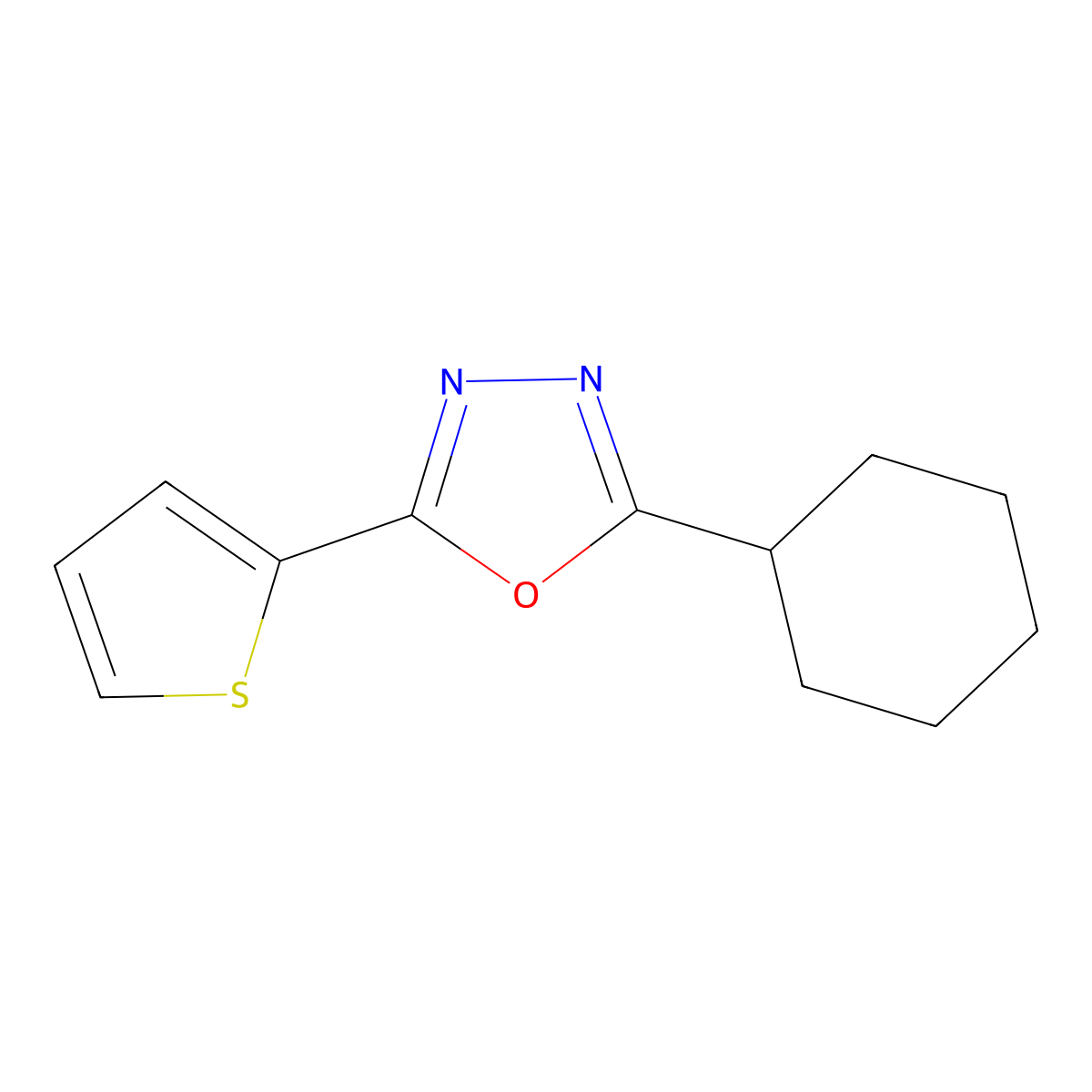 2-Cyclohexyl-5-thiophen-2-yl-1,3,4-oxadiazole molecular structure, CAS 671793-99-0