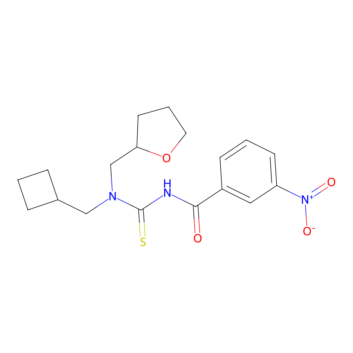 N-{[(cyclobutylmethyl)(tetrahydro-2-furanylmethyl)amino]carbonothioyl}-3-nitrobenzamide molecular structure, CAS 671794-17-5
