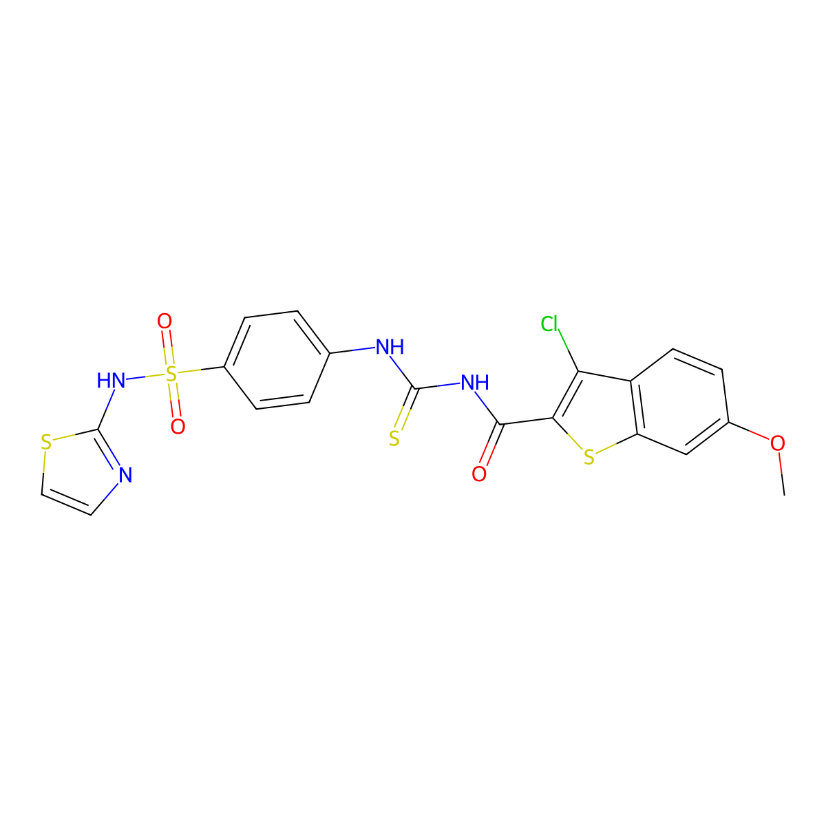 3-chloro-6-methoxy-N-[[4-(1,3-thiazol-2-ylsulfamoyl)phenyl]carbamothioyl]-1-benzothiophene-2-carboxamide molecular structure, CAS 671794-29-9