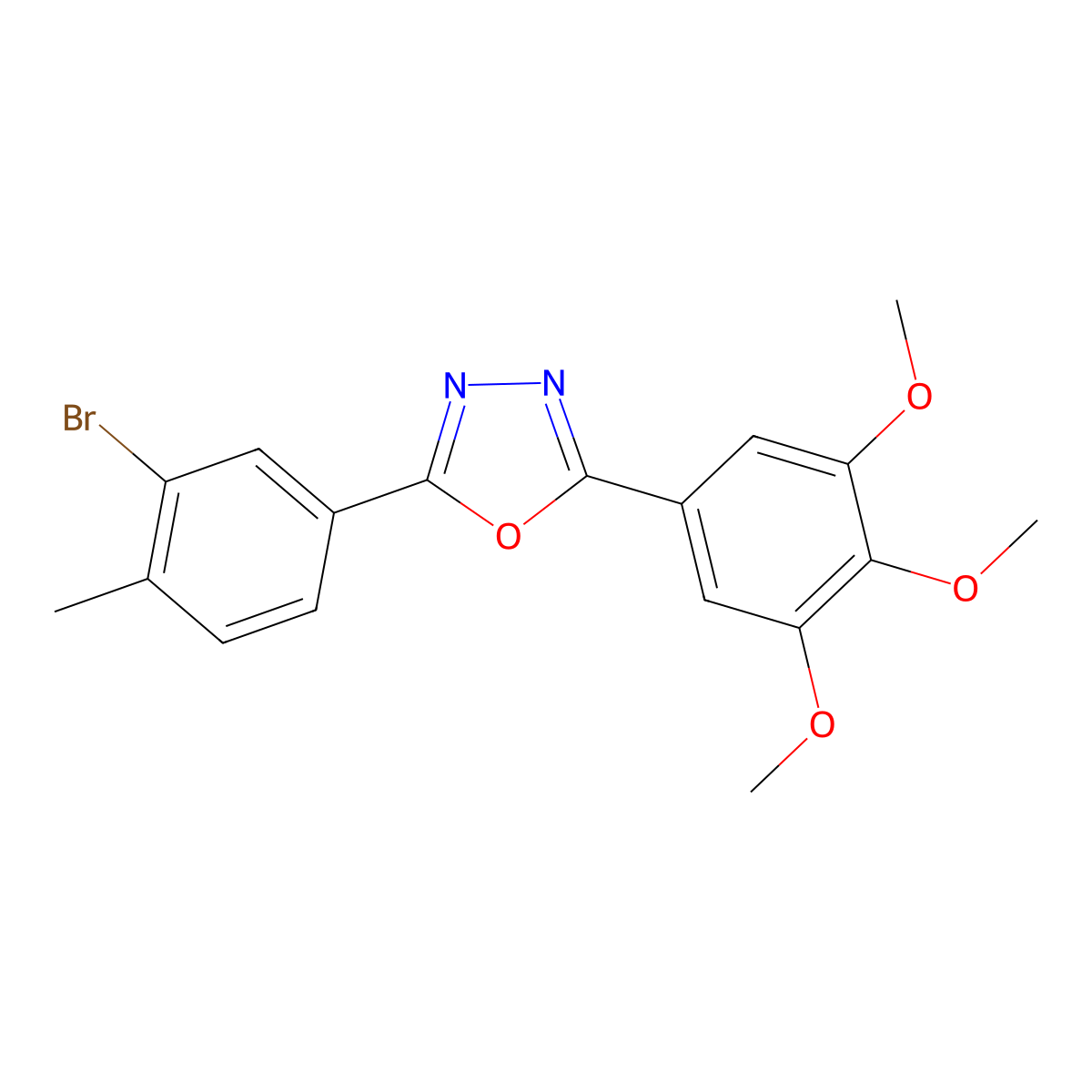 2-(3-Bromo-4-methylphenyl)-5-(3,4,5-trimethoxyphenyl)-1,3,4-oxadiazole molecular structure, CAS 671794-58-4