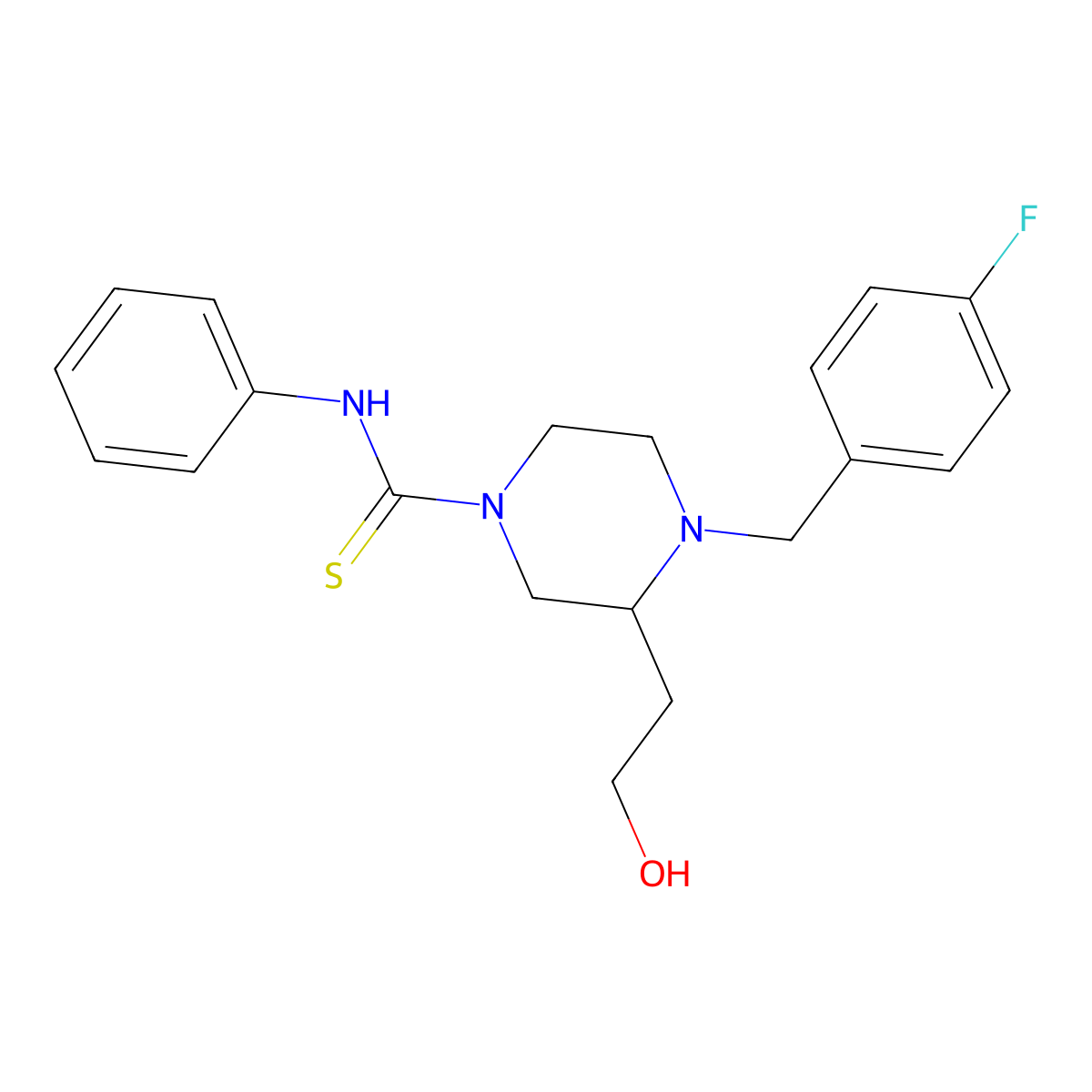 4-[(4-fluorophenyl)methyl]-3-(2-hydroxyethyl)-N-phenylpiperazine-1-carbothioamide molecular structure, CAS 671795-09-8