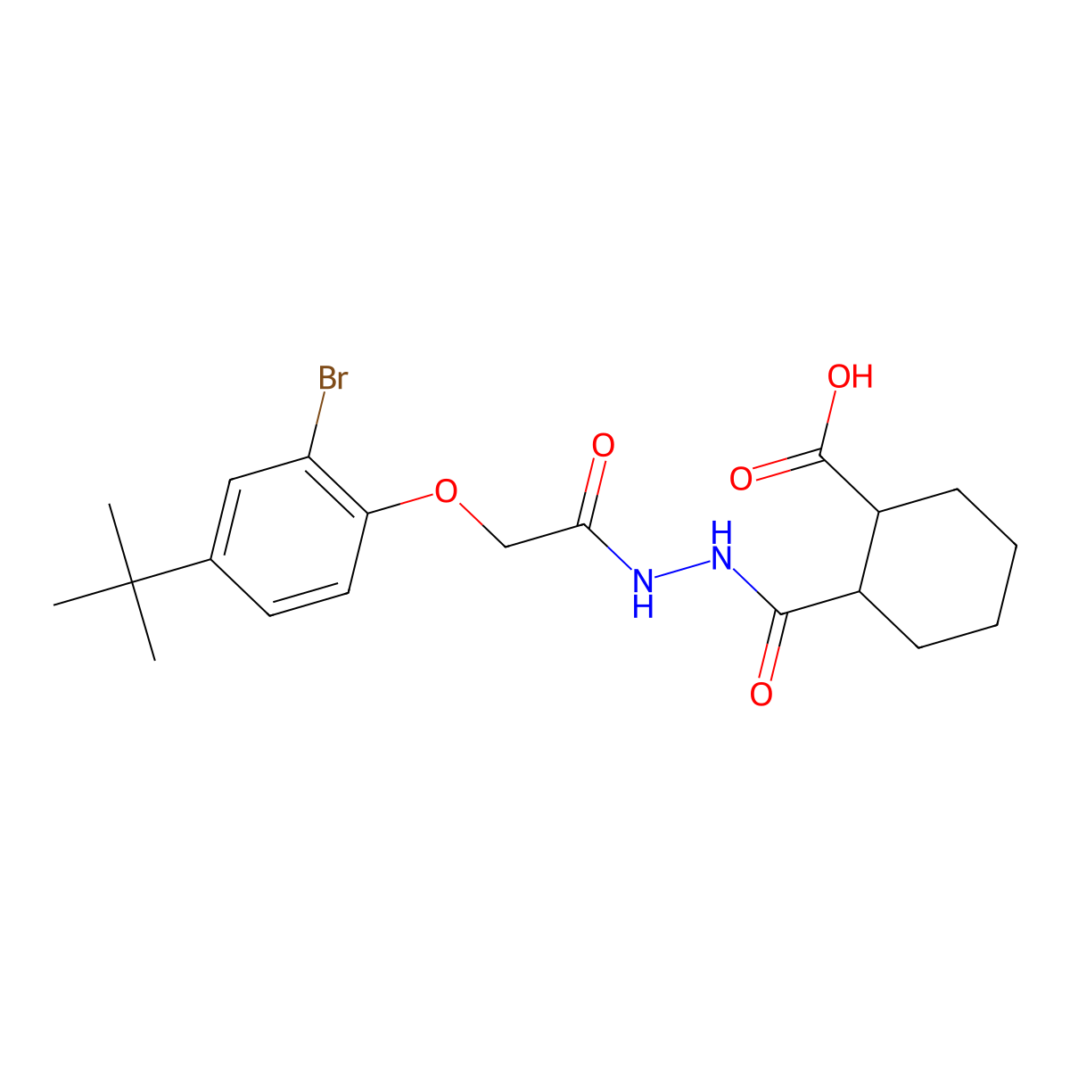 2-({2-[(2-Bromo-4-tert-butylphenoxy)acetyl]hydrazino}carbonyl)cyclohexanecarboxylic acid molecular structure, CAS 671795-42-9