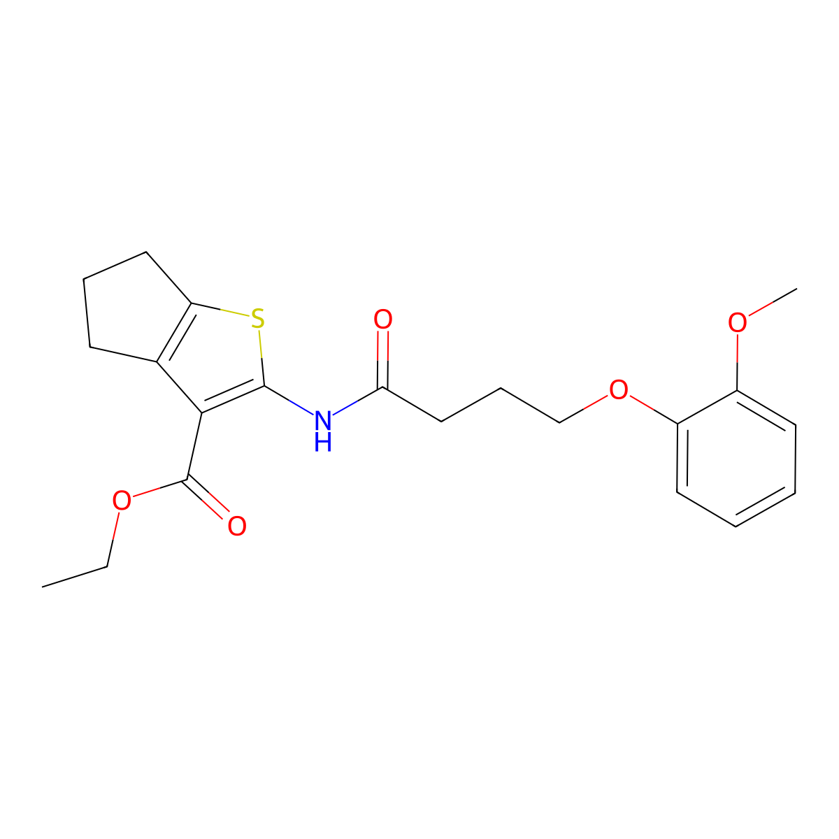 ethyl 2-[4-(2-methoxyphenoxy)butanoylamino]-5,6-dihydro-4H-cyclopenta[b]thiophene-3-carboxylate molecular structure, CAS 671799-96-5