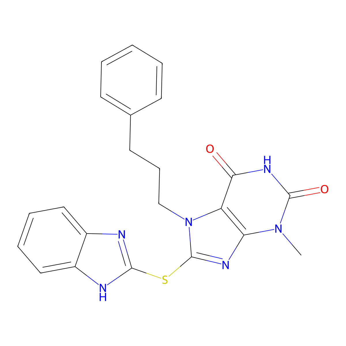 8-(1H-1,3-benzodiazol-2-ylsulfanyl)-3-methyl-7-(3-phenylpropyl)-2,3,6,7-tetrahydro-1H-purine-2,6-dione molecular structure, CAS 671818-44-3