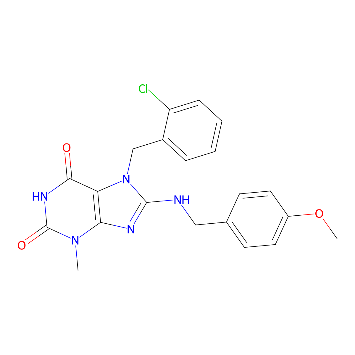7-[(2-Chlorophenyl)methyl]-8-[(4-methoxyphenyl)methylamino]-3-methylpurine-2,6-dione molecular structure, CAS 671818-76-1